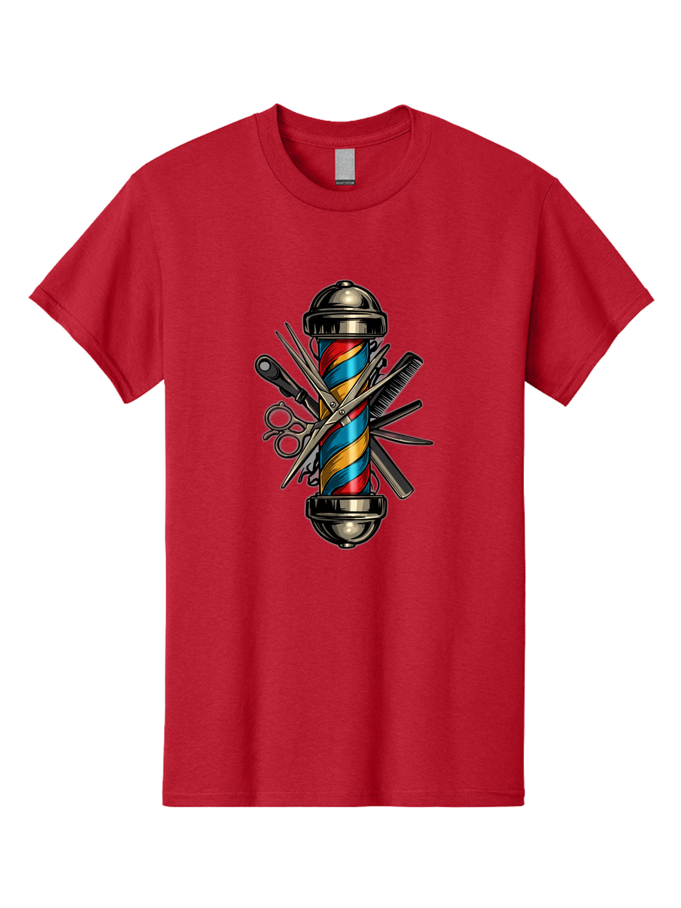 Barber-Pole-3 Men'S Graphic Tee, 100% Cotton, Comfortable Casual Summer Wear, Machine Washable, Barber Pole, Barber Shop, Hairdressing, Scissors, Comb, Clippers, Barber Tools, Barber Equipment, Men'S Grooming, Salon Services Bac605