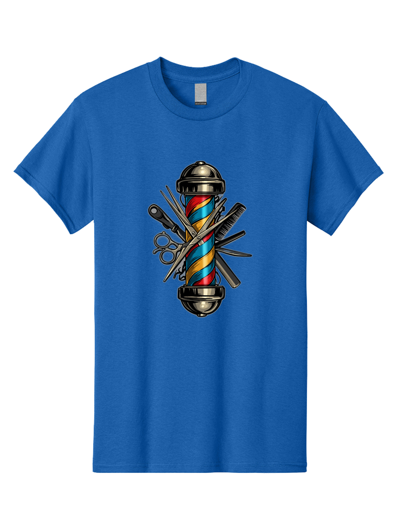 Barber-Pole-3 Men'S Graphic Tee, 100% Cotton, Comfortable Casual Summer Wear, Machine Washable, Barber Pole, Barber Shop, Hairdressing, Scissors, Comb, Clippers, Barber Tools, Barber Equipment, Men'S Grooming, Salon Services Bac605