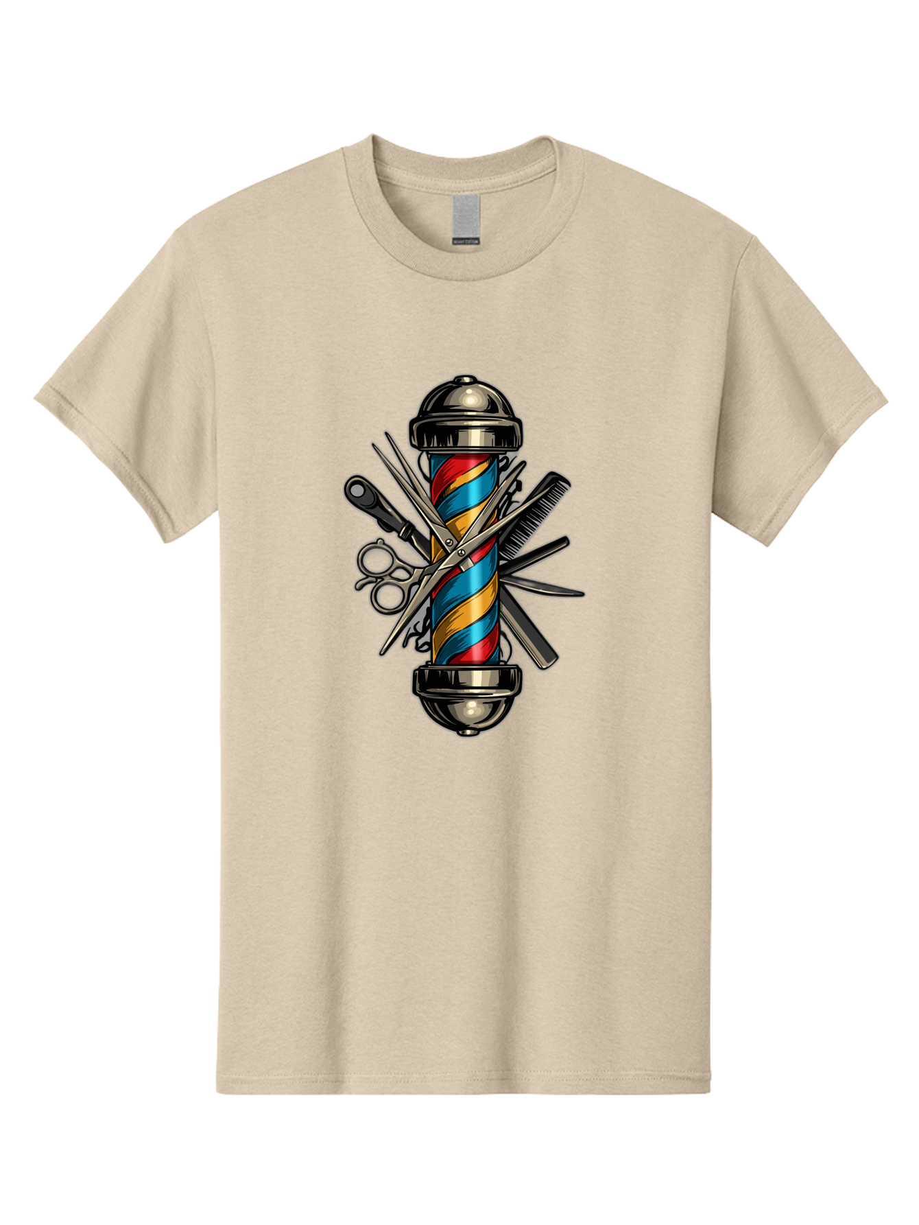 Barber-Pole-3 Men'S Graphic Tee, 100% Cotton, Comfortable Casual Summer Wear, Machine Washable, Barber Pole, Barber Shop, Hairdressing, Scissors, Comb, Clippers, Barber Tools, Barber Equipment, Men'S Grooming, Salon Services Bac605