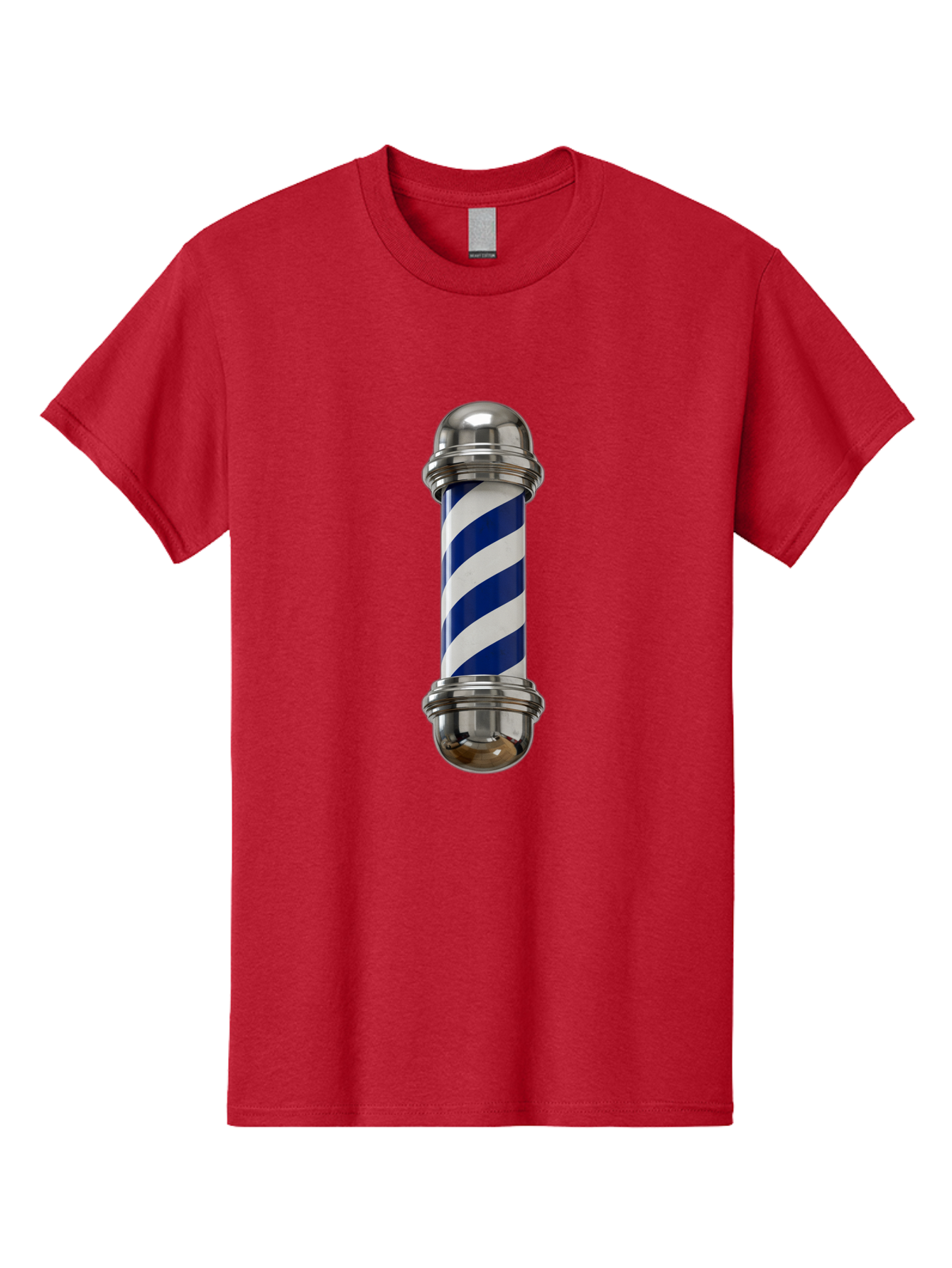 Barber-Pole Men'S Graphic Tee, 100% Cotton, Comfortable Casual Summer Wear, Machine Washable, Barber Pole, Blue And White Stripes, Silver Caps, Traditional Symbol, Barbershop Sign, Classic Design, Vintage Style, Grooming, Men'S Grooming, Bac606