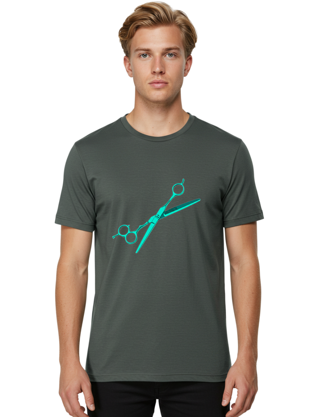 Barber-Scissors Men'S Graphic Tee, 100% Cotton, Comfortable Casual Summer Wear, Machine Washable, Hairdressing Scissors, Beauty Tools, Salon Equipment, Hair Cutting, Grooming, Styling, Professional Hairstyling Bac607