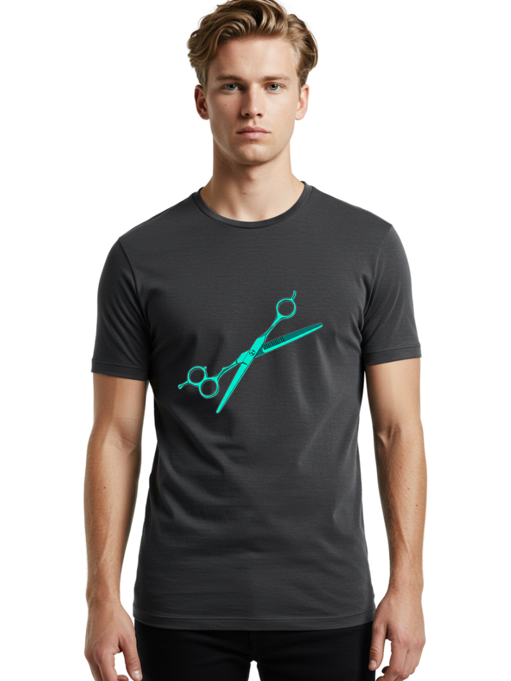 Barber-Scissors Men'S Graphic Tee, 100% Cotton, Comfortable Casual Summer Wear, Machine Washable, Hairdressing Scissors, Beauty Tools, Salon Equipment, Hair Cutting, Grooming, Styling, Professional Hairstyling Bac607