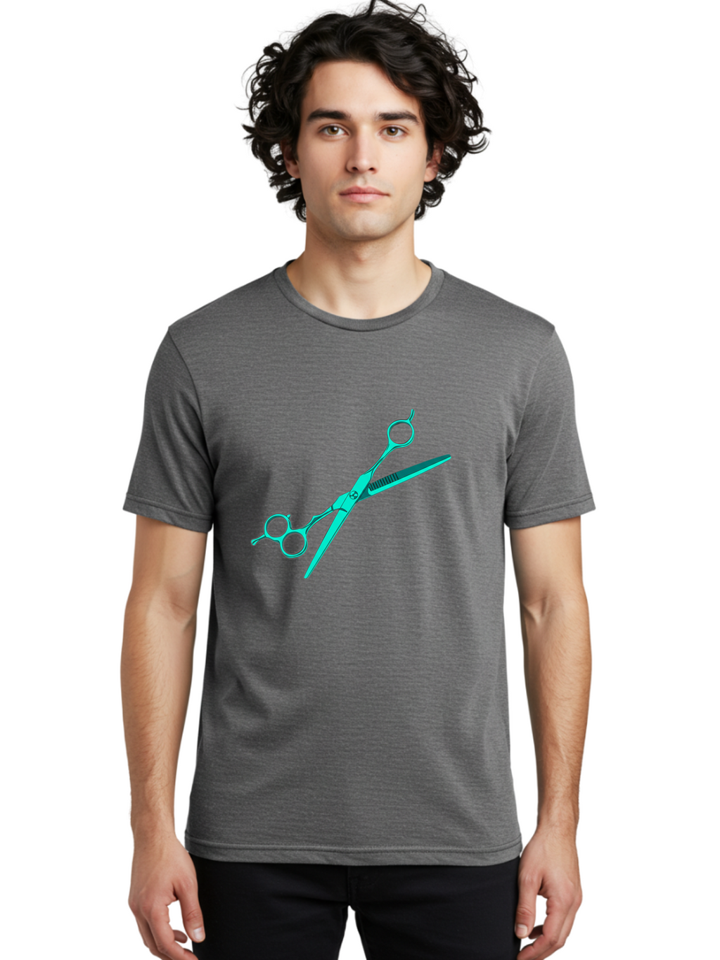 Barber-Scissors Men'S Graphic Tee, 100% Cotton, Comfortable Casual Summer Wear, Machine Washable, Hairdressing Scissors, Beauty Tools, Salon Equipment, Hair Cutting, Grooming, Styling, Professional Hairstyling Bac607