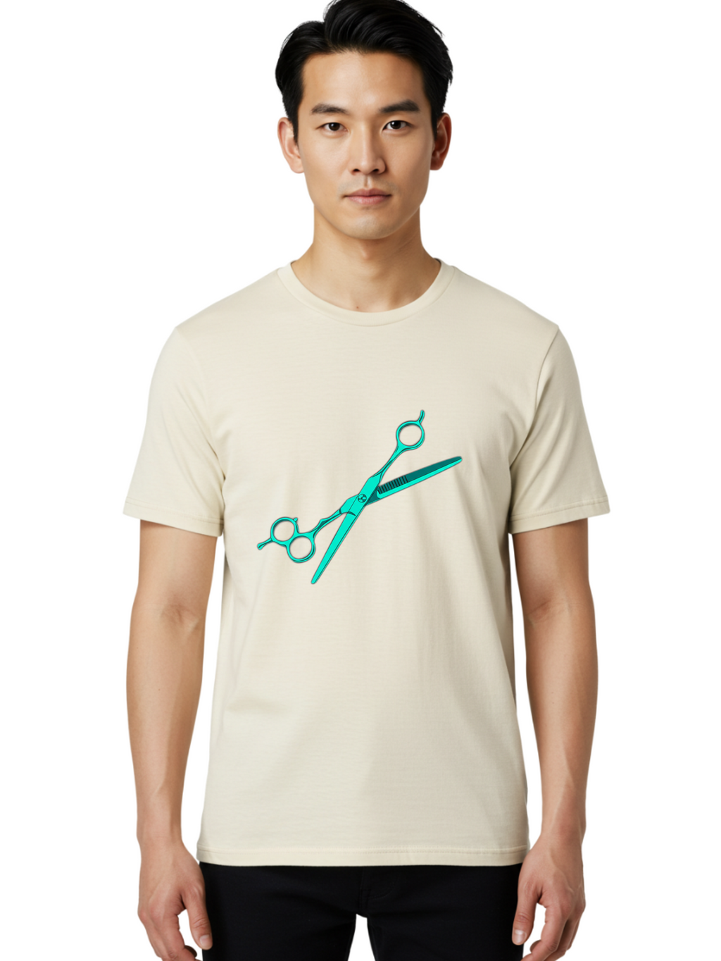 Barber-Scissors Men'S Graphic Tee, 100% Cotton, Comfortable Casual Summer Wear, Machine Washable, Hairdressing Scissors, Beauty Tools, Salon Equipment, Hair Cutting, Grooming, Styling, Professional Hairstyling Bac607
