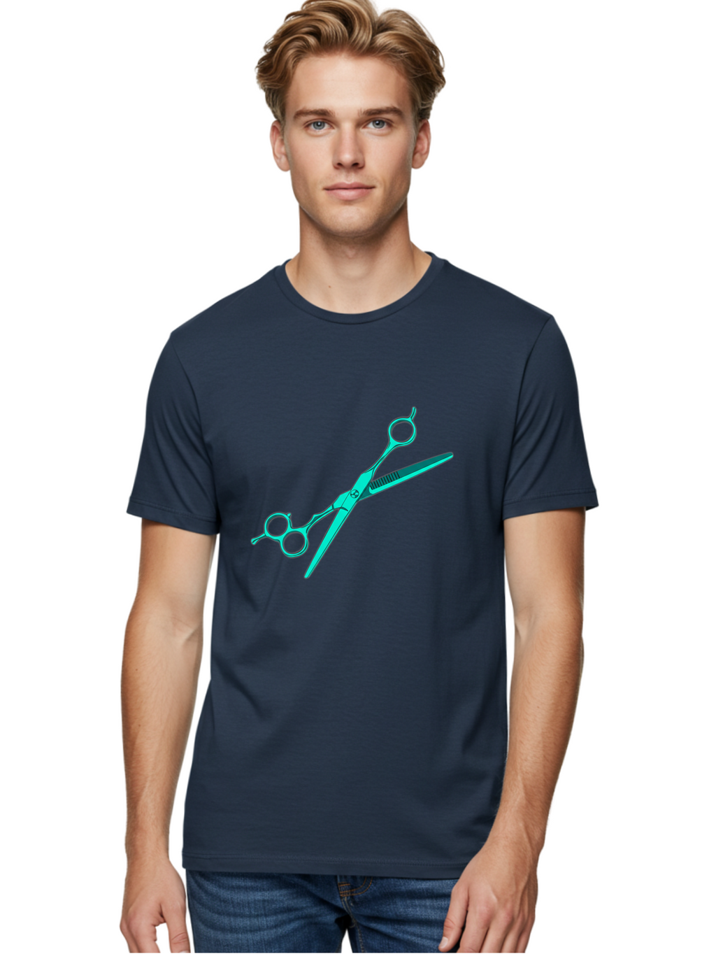Barber-Scissors Men'S Graphic Tee, 100% Cotton, Comfortable Casual Summer Wear, Machine Washable, Hairdressing Scissors, Beauty Tools, Salon Equipment, Hair Cutting, Grooming, Styling, Professional Hairstyling Bac607