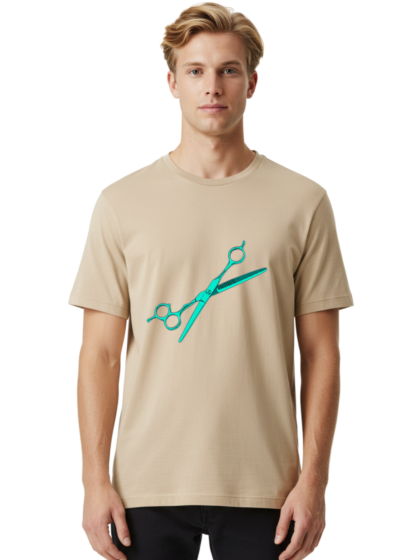 Barber-Scissors Men'S Graphic Tee, 100% Cotton, Comfortable Casual Summer Wear, Machine Washable, Hairdressing Scissors, Beauty Tools, Salon Equipment, Hair Cutting, Grooming, Styling, Professional Hairstyling Bac607