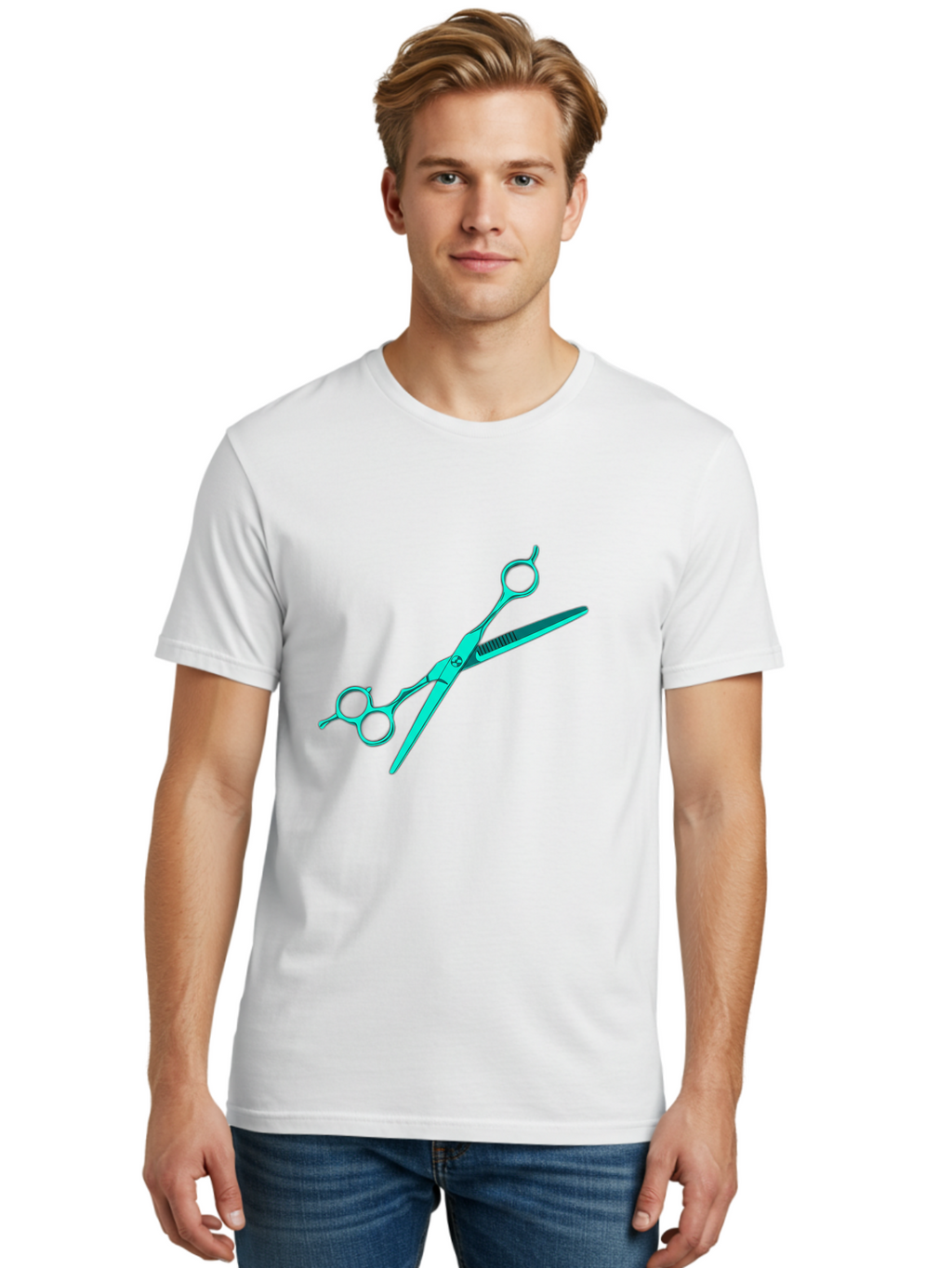 Barber-Scissors Men'S Graphic Tee, 100% Cotton, Comfortable Casual Summer Wear, Machine Washable, Hairdressing Scissors, Beauty Tools, Salon Equipment, Hair Cutting, Grooming, Styling, Professional Hairstyling Bac607
