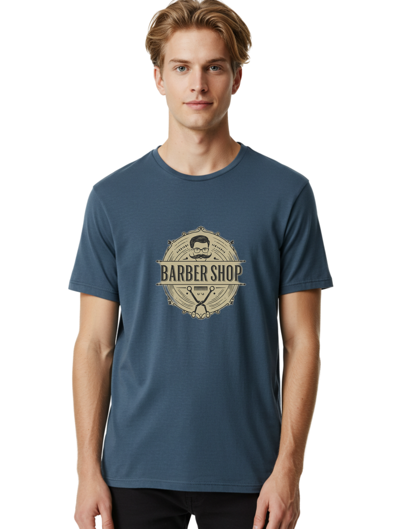 Barber-Shop-1 Men'S Graphic Tee, 100% Cotton, Comfortable Casual Summer Wear, Machine Washable, Barber Shop Logo, Vintage Style, Men'S Grooming, Beard Care, Scissors, Mustache, Stylish Haircut, Classic Design, Retro Aesthetic, Barber Shop Sign Bac608