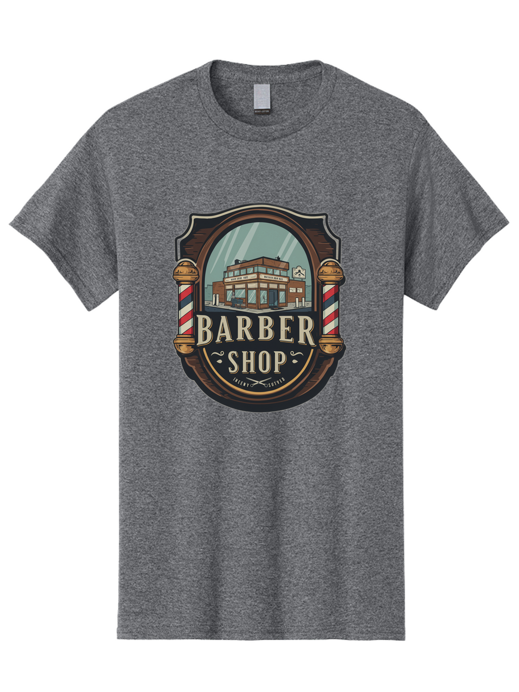 Barber-Shop-2 Men'S Graphic Tee, 100% Cotton, Comfortable Casual Summer Wear, Machine Washable, Barber Shop Logo, Vintage Barber Pole, Retro Style, Men'S Grooming, Barber Shop Sign, Classic Design, Ornate Details, Barber Shop Illustration Bac609