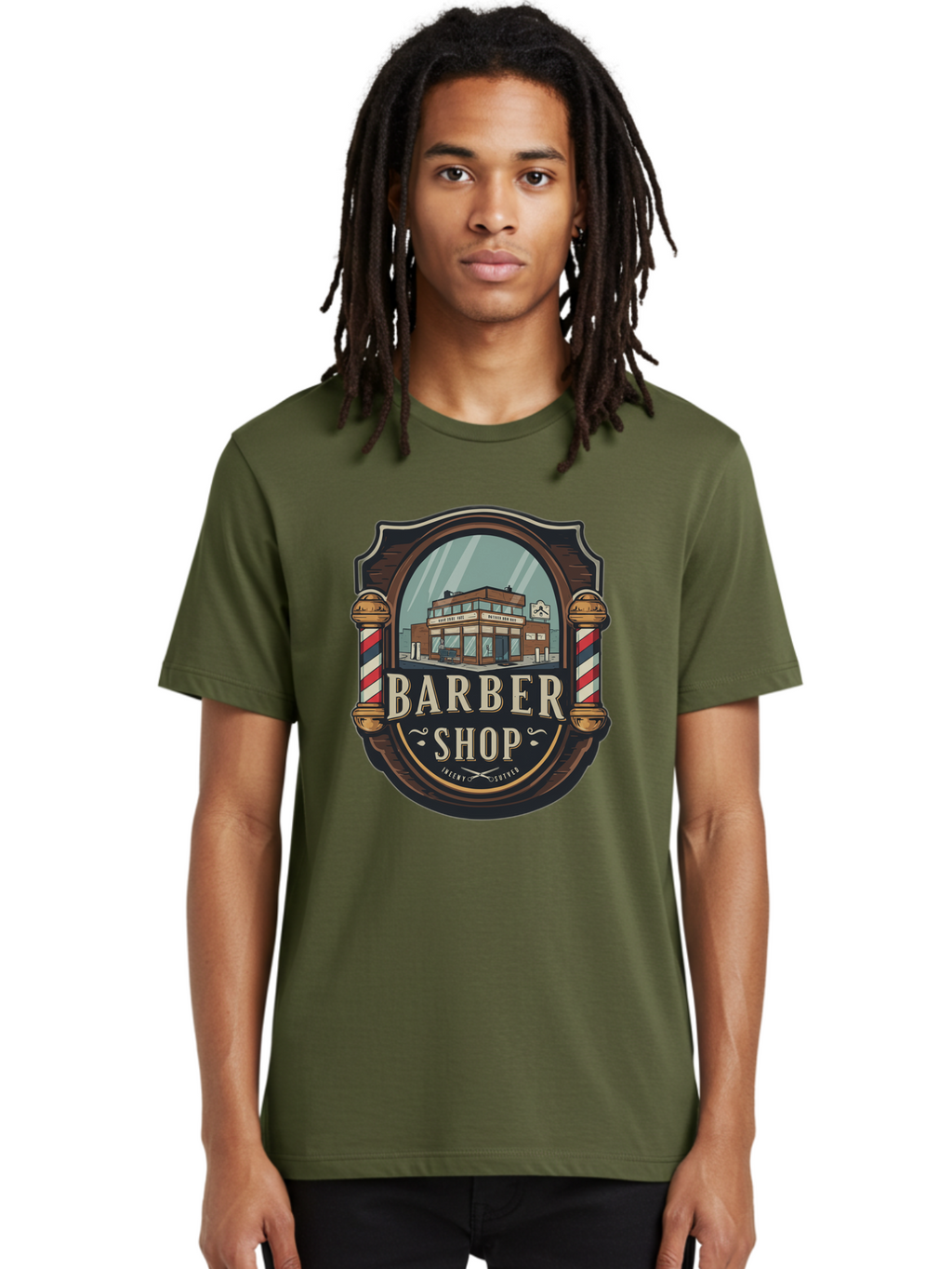 Barber-Shop-2 Men'S Graphic Tee, 100% Cotton, Comfortable Casual Summer Wear, Machine Washable, Barber Shop Logo, Vintage Barber Pole, Retro Style, Men'S Grooming, Barber Shop Sign, Classic Design, Ornate Details, Barber Shop Illustration Bac609