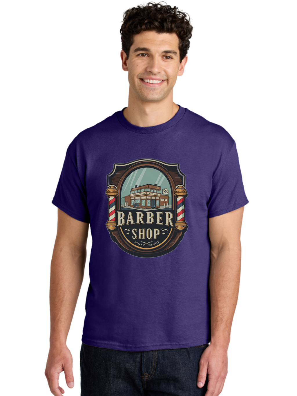 Barber-Shop-2 Men'S Graphic Tee, 100% Cotton, Comfortable Casual Summer Wear, Machine Washable, Barber Shop Logo, Vintage Barber Pole, Retro Style, Men'S Grooming, Barber Shop Sign, Classic Design, Ornate Details, Barber Shop Illustration Bac609