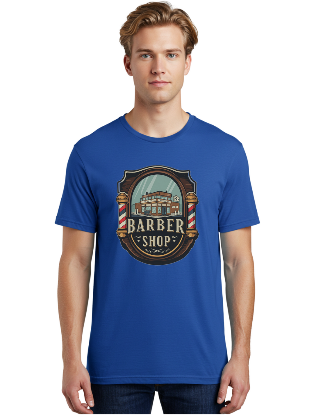 Barber-Shop-2 Men'S Graphic Tee, 100% Cotton, Comfortable Casual Summer Wear, Machine Washable, Barber Shop Logo, Vintage Barber Pole, Retro Style, Men'S Grooming, Barber Shop Sign, Classic Design, Ornate Details, Barber Shop Illustration Bac609
