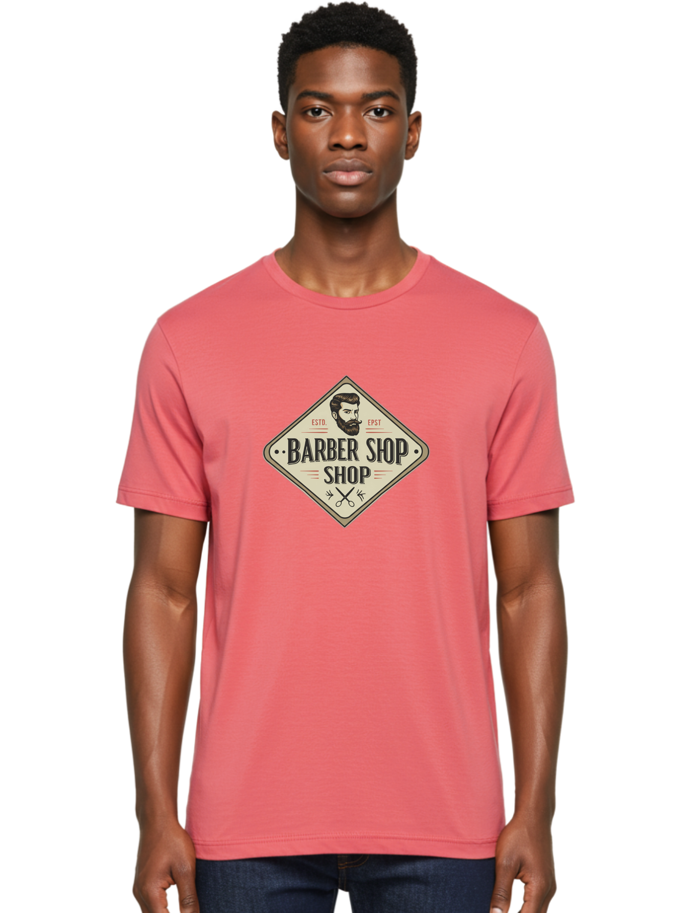 Barber-Shop-Shop Men'S Graphic Tee, 100% Cotton, Comfortable Casual Summer Wear, Machine Washable, Barber Shop Logo, Vintage Style, Men'S Grooming, Beard Care, Haircutting Scissors, Retro Signage, Classic Barber Bac610
