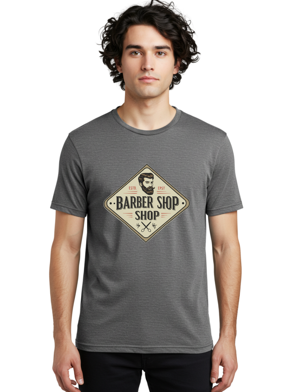 Barber-Shop-Shop Men'S Graphic Tee, 100% Cotton, Comfortable Casual Summer Wear, Machine Washable, Barber Shop Logo, Vintage Style, Men'S Grooming, Beard Care, Haircutting Scissors, Retro Signage, Classic Barber Bac610