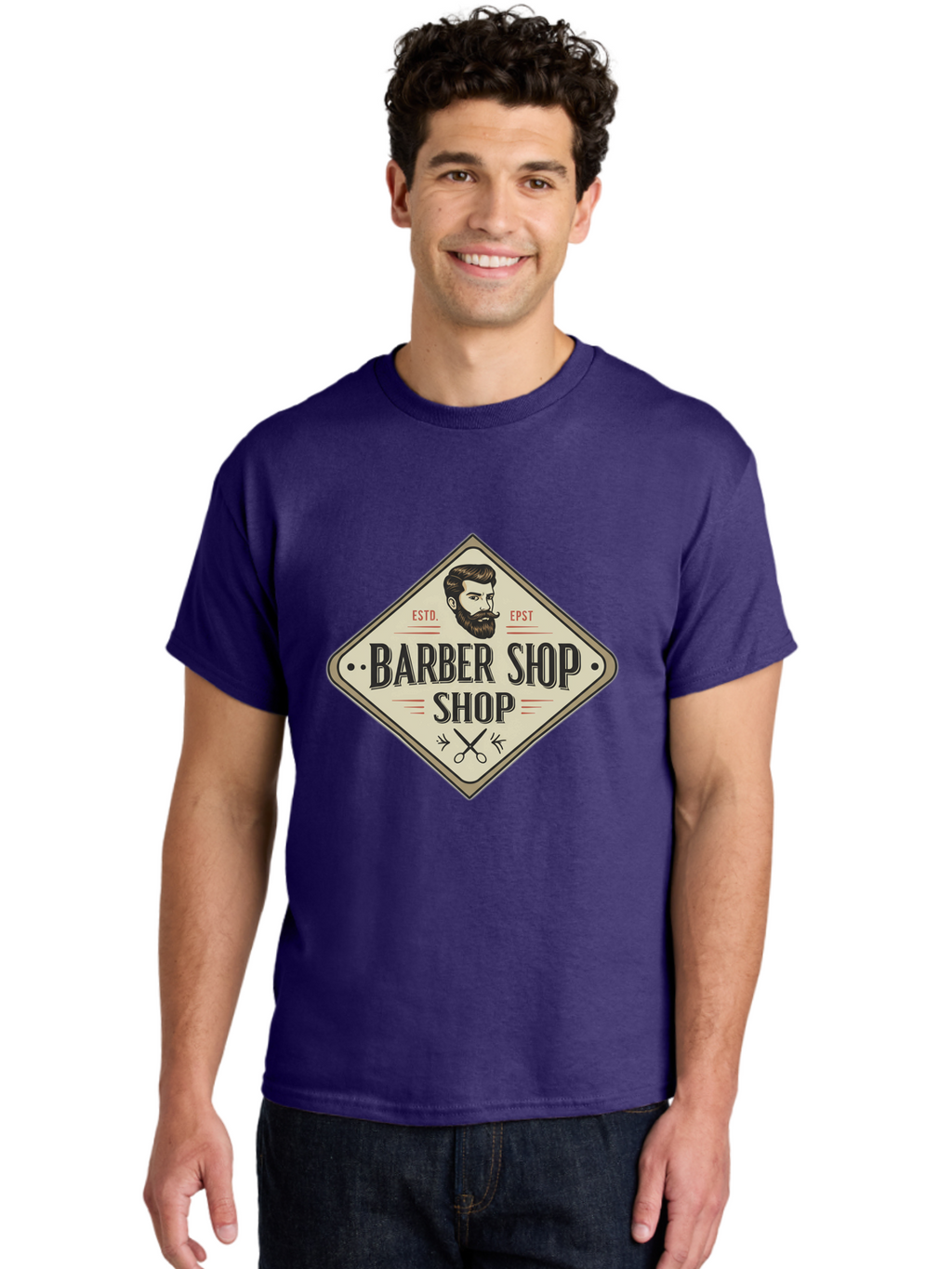 Barber-Shop-Shop Men'S Graphic Tee, 100% Cotton, Comfortable Casual Summer Wear, Machine Washable, Barber Shop Logo, Vintage Style, Men'S Grooming, Beard Care, Haircutting Scissors, Retro Signage, Classic Barber Bac610