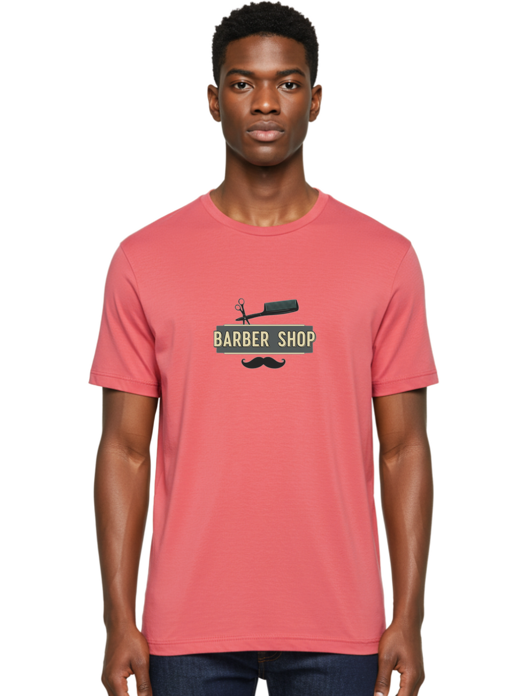 Barber-Shop Men'S Graphic Tee, 100% Cotton, Comfortable Casual Summer Wear, Machine Washable, Barber Shop Logo, Barber Shop Sign, Grooming Tools, Scissors, Comb, Mustache, Men'S Grooming, Barber Services, Haircut, Beard Care, Styling Bac611