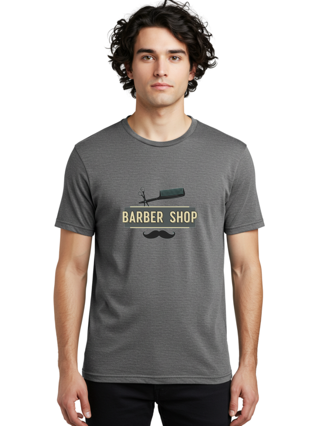 Barber-Shop Men'S Graphic Tee, 100% Cotton, Comfortable Casual Summer Wear, Machine Washable, Barber Shop Logo, Barber Shop Sign, Grooming Tools, Scissors, Comb, Mustache, Men'S Grooming, Barber Services, Haircut, Beard Care, Styling Bac611