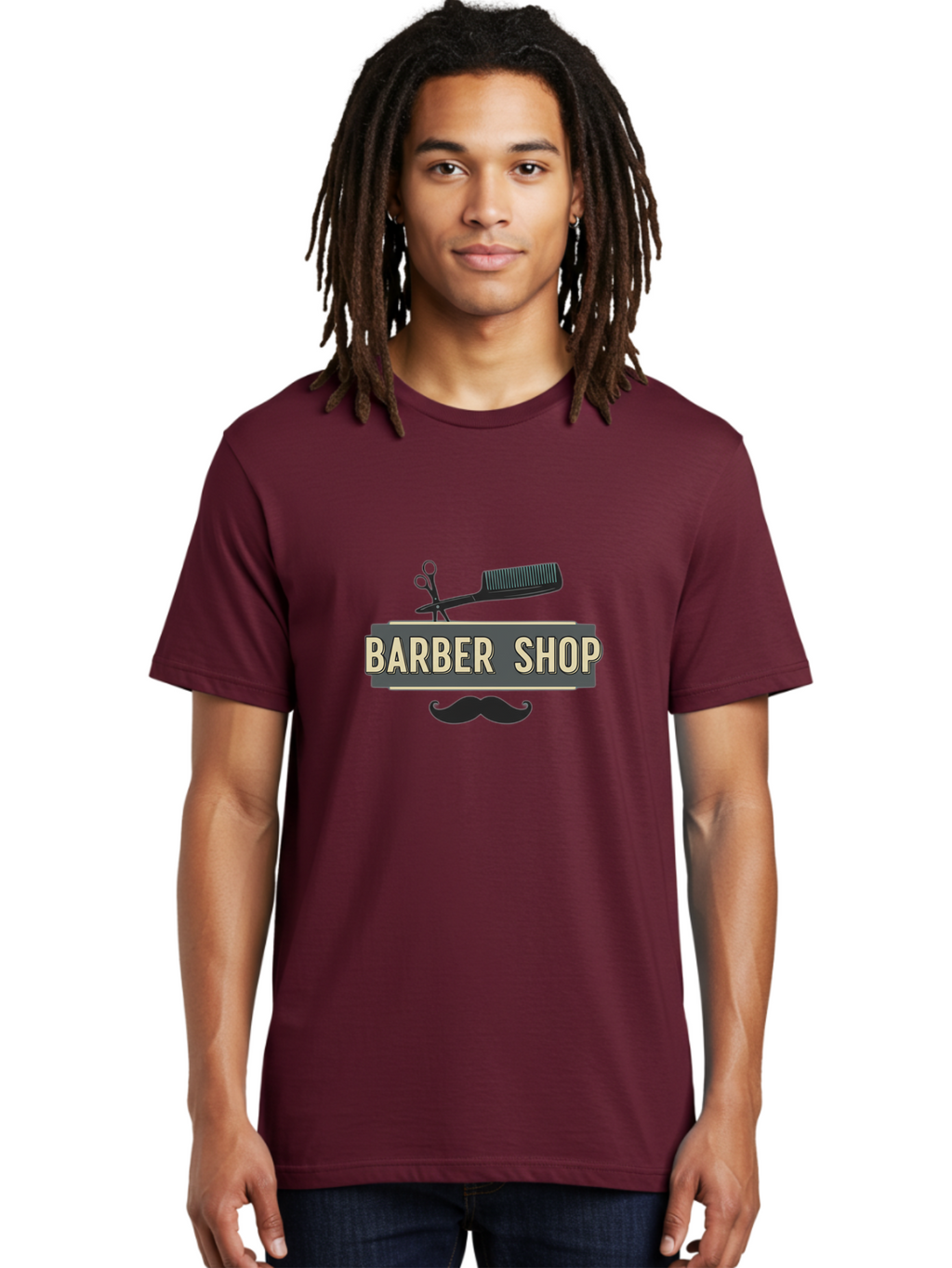Barber-Shop Men'S Graphic Tee, 100% Cotton, Comfortable Casual Summer Wear, Machine Washable, Barber Shop Logo, Barber Shop Sign, Grooming Tools, Scissors, Comb, Mustache, Men'S Grooming, Barber Services, Haircut, Beard Care, Styling Bac611