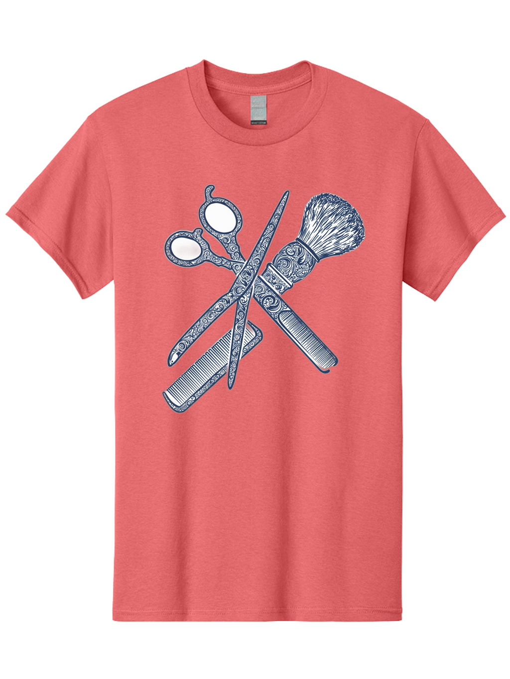 Barber-Tools Men'S Graphic Tee, 100% Cotton, Comfortable Casual Summer Wear, Machine Washable, Barber Scissors, Straight Razor, Shaving Brush, Vintage Grooming, Men'S Grooming, Classic Barber Shop, Antique Styling, Ornate Details, Bac612