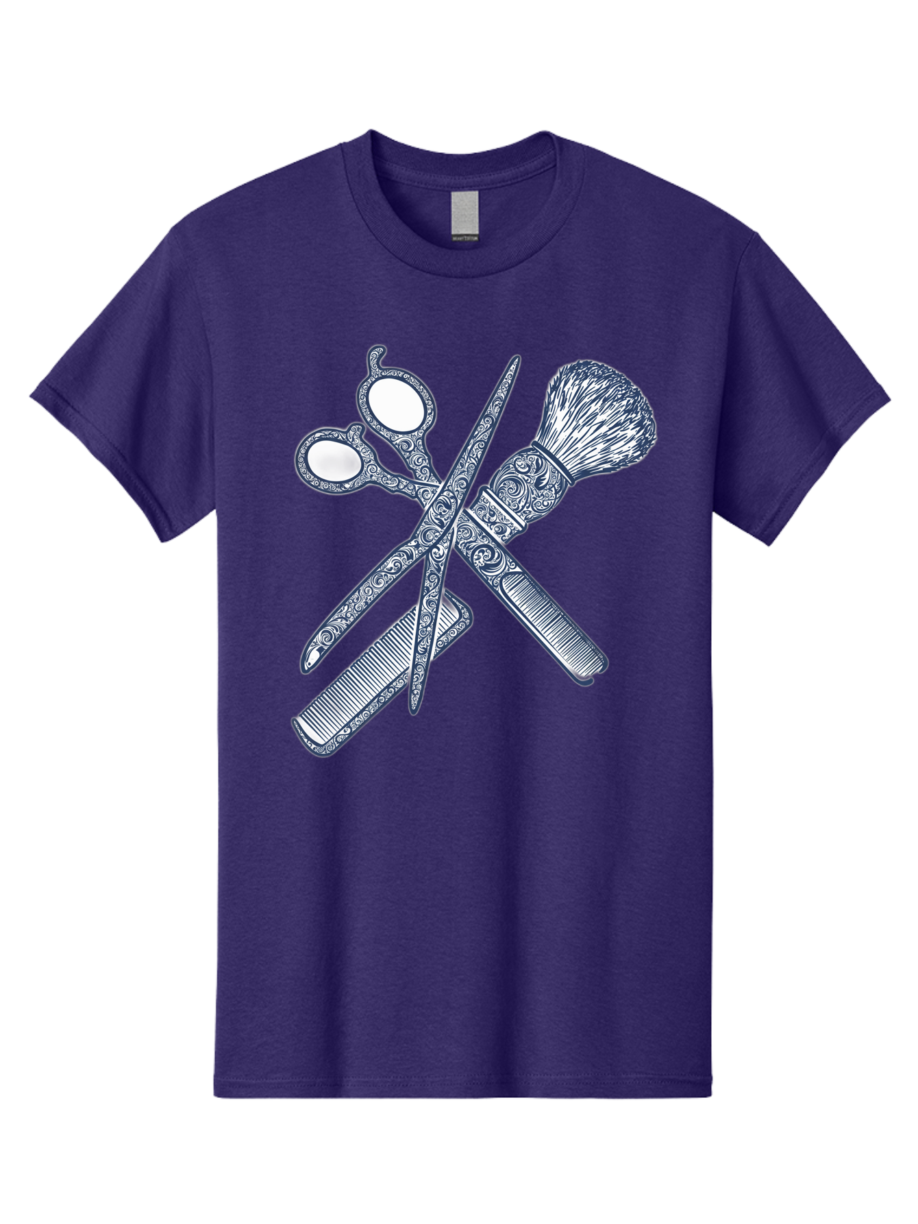 Barber-Tools Men'S Graphic Tee, 100% Cotton, Comfortable Casual Summer Wear, Machine Washable, Barber Scissors, Straight Razor, Shaving Brush, Vintage Grooming, Men'S Grooming, Classic Barber Shop, Antique Styling, Ornate Details, Bac612
