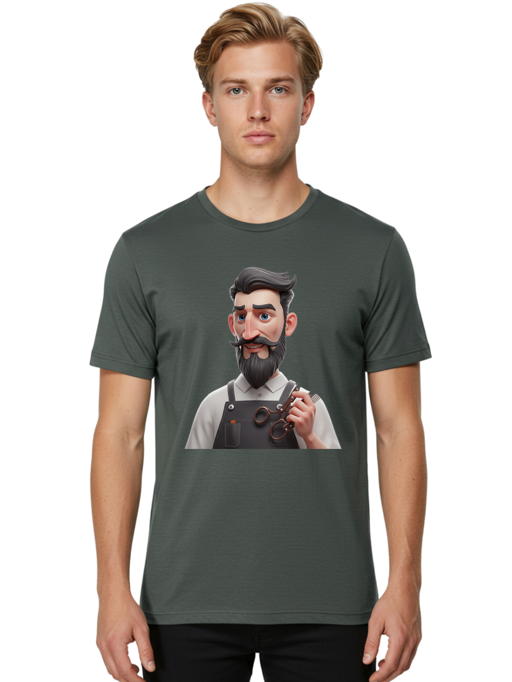Barber Men'S Graphic Tee, 100% Cotton, Comfortable Casual Summer Wear, Machine Washable, Barber Holding Scissors, Grooming Tools, 3D Character, Bearded Man, Barber Shop, Haircut, Grooming, Male Stylist, Salon Professional Bac613