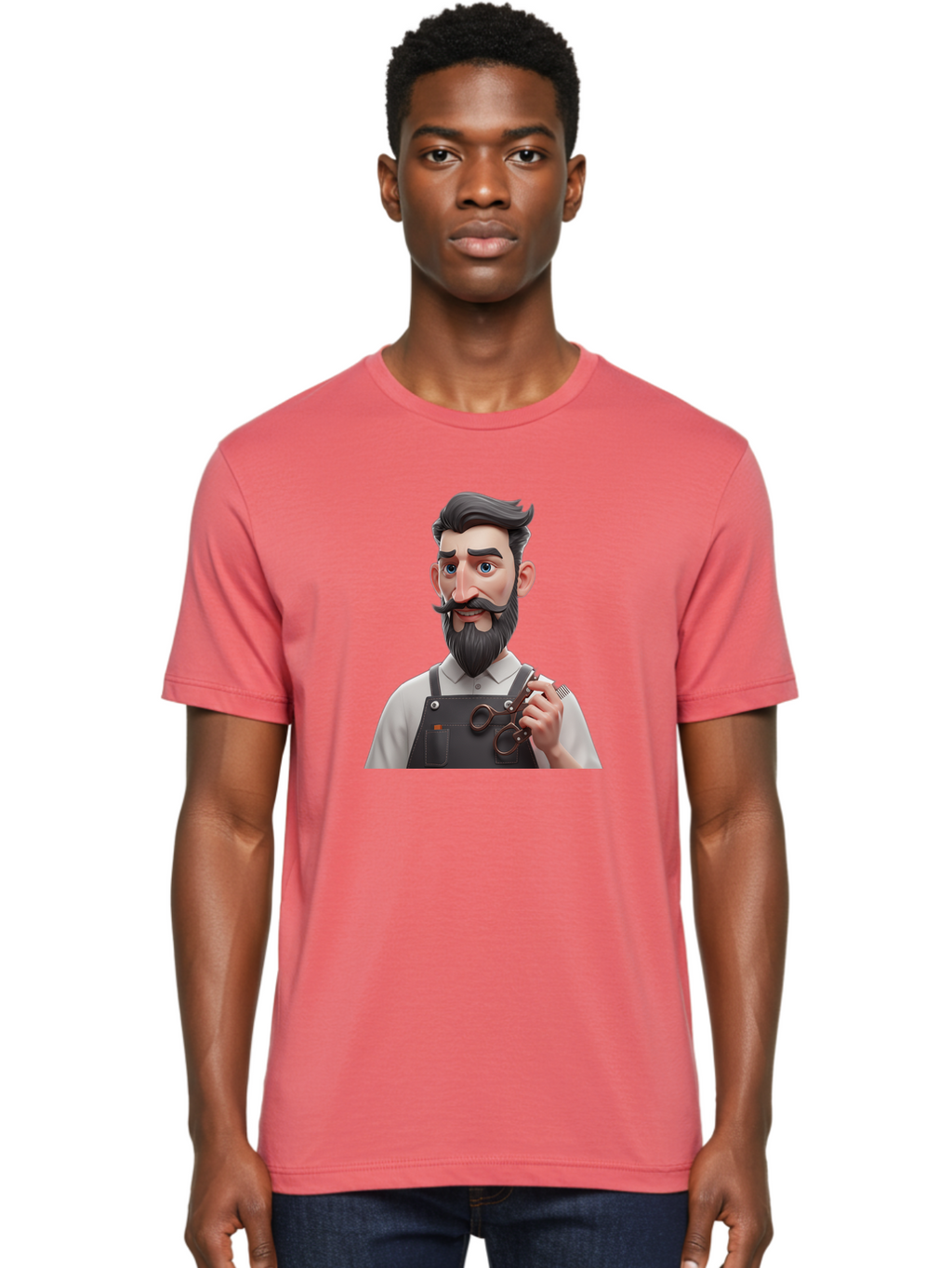 Barber Men'S Graphic Tee, 100% Cotton, Comfortable Casual Summer Wear, Machine Washable, Barber Holding Scissors, Grooming Tools, 3D Character, Bearded Man, Barber Shop, Haircut, Grooming, Male Stylist, Salon Professional Bac613