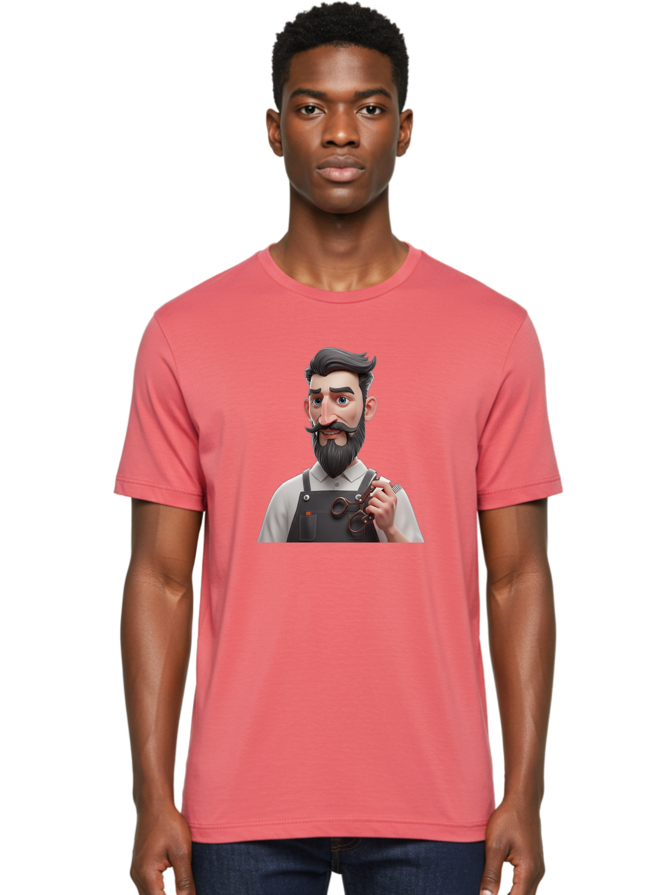 Barber Men'S Graphic Tee, 100% Cotton, Comfortable Casual Summer Wear, Machine Washable, Barber Holding Scissors, Grooming Tools, 3D Character, Bearded Man, Barber Shop, Haircut, Grooming, Male Stylist, Salon Professional Bac613