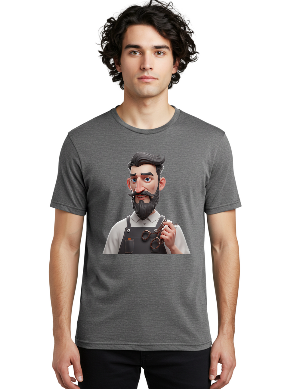 Barber Men'S Graphic Tee, 100% Cotton, Comfortable Casual Summer Wear, Machine Washable, Barber Holding Scissors, Grooming Tools, 3D Character, Bearded Man, Barber Shop, Haircut, Grooming, Male Stylist, Salon Professional Bac613