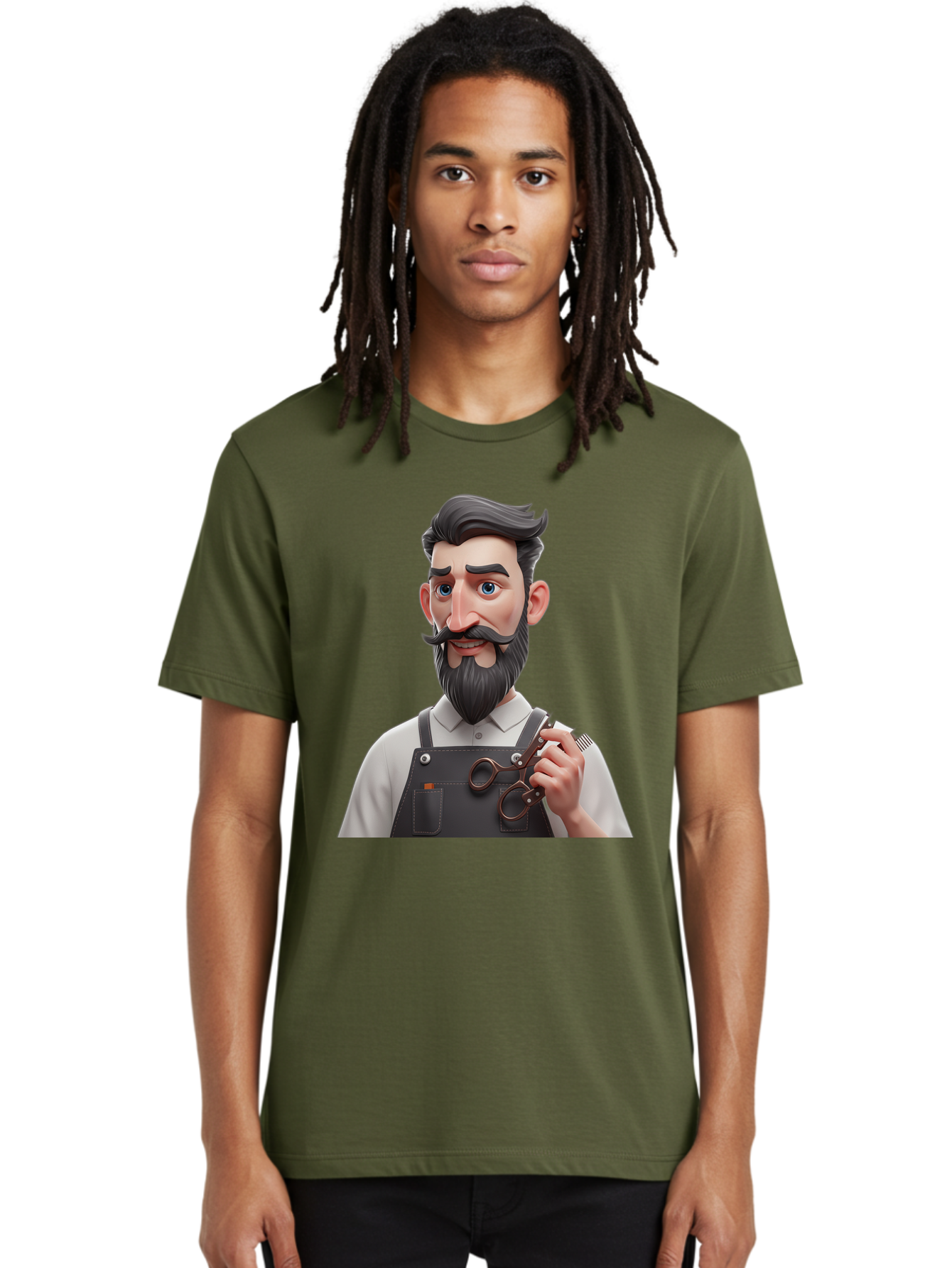 Barber Men'S Graphic Tee, 100% Cotton, Comfortable Casual Summer Wear, Machine Washable, Barber Holding Scissors, Grooming Tools, 3D Character, Bearded Man, Barber Shop, Haircut, Grooming, Male Stylist, Salon Professional Bac613