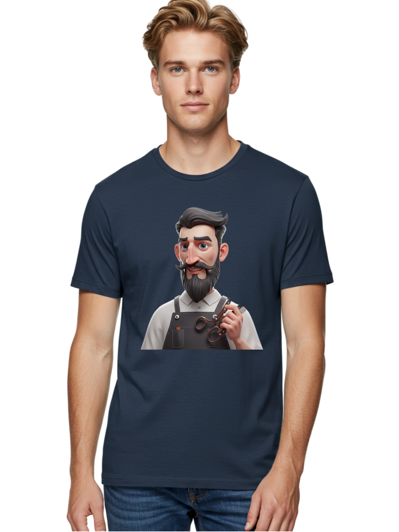 Barber Men'S Graphic Tee, 100% Cotton, Comfortable Casual Summer Wear, Machine Washable, Barber Holding Scissors, Grooming Tools, 3D Character, Bearded Man, Barber Shop, Haircut, Grooming, Male Stylist, Salon Professional Bac613