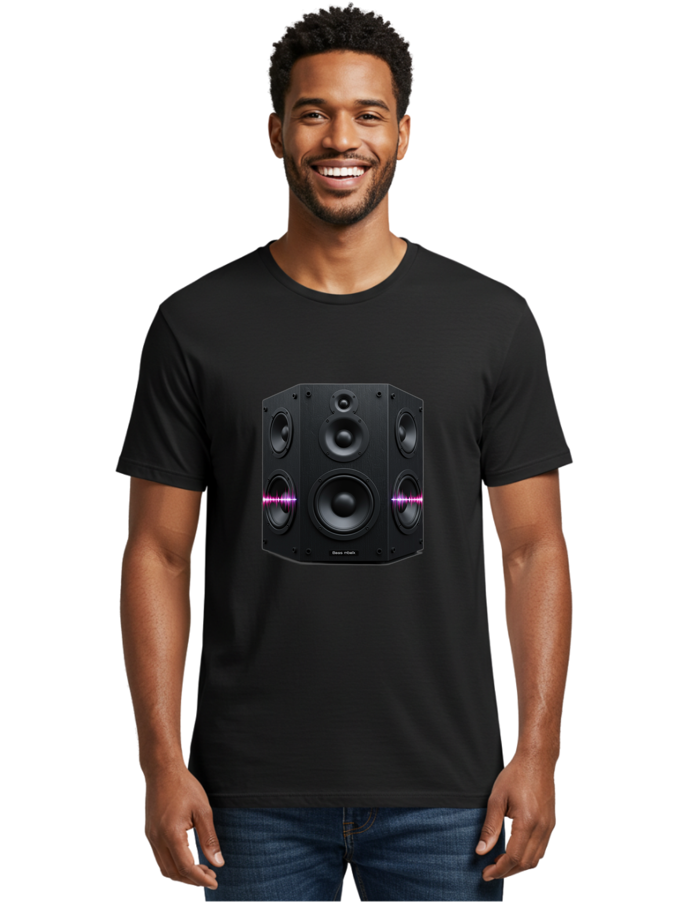 Base-Reflex Men'S Graphic Tee, 100% Cotton, Comfortable Casual Summer Wear, Machine Washable, Black Speaker System, Home Audio Equipment, Sound System, Hi-Fi Speaker, Purple Sound Wave, Music Technology, Audio Visual Bac614