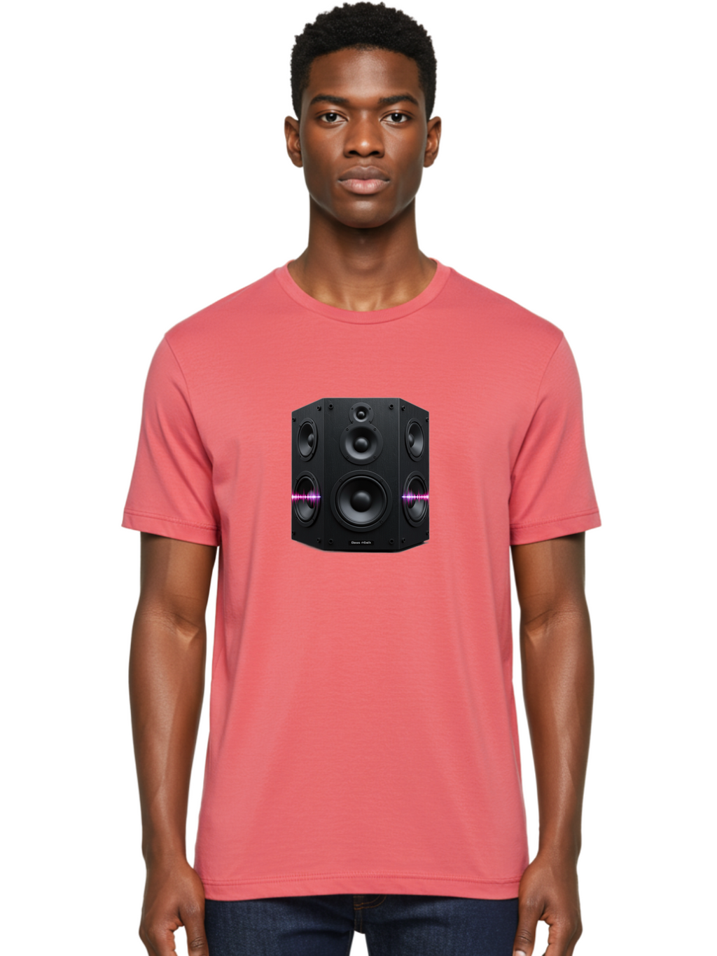 Base-Reflex Men'S Graphic Tee, 100% Cotton, Comfortable Casual Summer Wear, Machine Washable, Black Speaker System, Home Audio Equipment, Sound System, Hi-Fi Speaker, Purple Sound Wave, Music Technology, Audio Visual Bac614