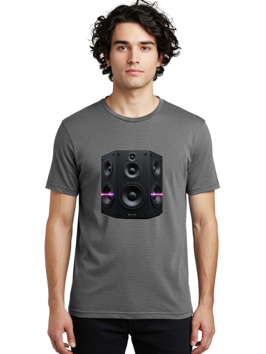 Base-Reflex Men'S Graphic Tee, 100% Cotton, Comfortable Casual Summer Wear, Machine Washable, Black Speaker System, Home Audio Equipment, Sound System, Hi-Fi Speaker, Purple Sound Wave, Music Technology, Audio Visual Bac614