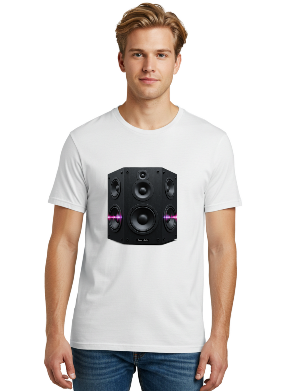 Base-Reflex Men'S Graphic Tee, 100% Cotton, Comfortable Casual Summer Wear, Machine Washable, Black Speaker System, Home Audio Equipment, Sound System, Hi-Fi Speaker, Purple Sound Wave, Music Technology, Audio Visual Bac614