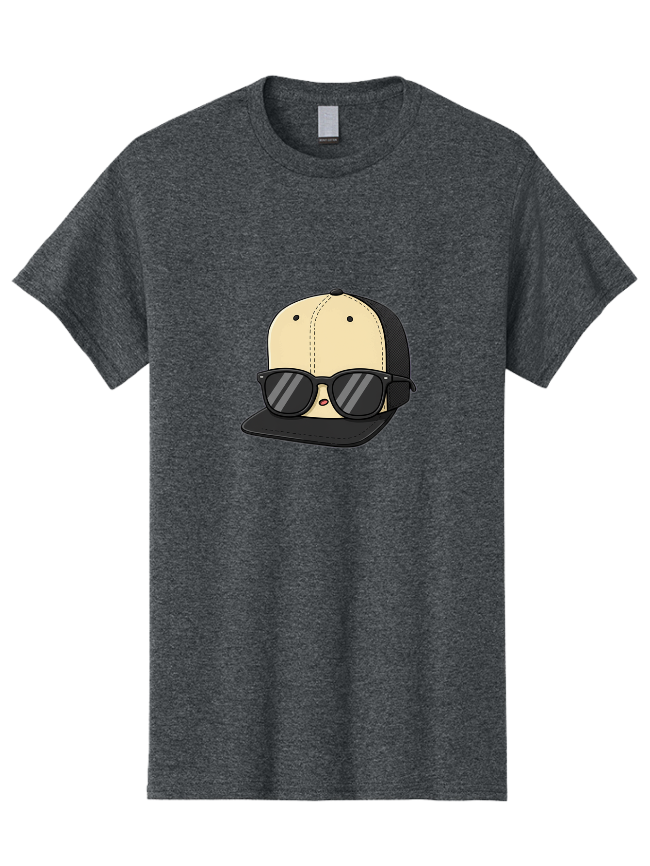 Baseball-Cap-1 Men'S Graphic Tee, 100% Cotton, Comfortable Casual Summer Wear, Machine Washable, Baseball Cap, Sunglasses, Cool Guy, Hipster Style, Trendy Accessories, Fashionable Hat, Cartoon Character, Black And Tan, Shades, Cool Vibes Bac615