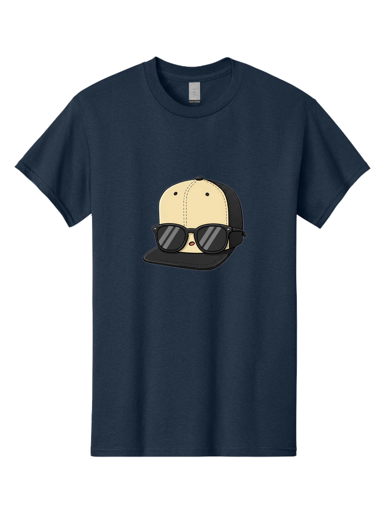 Baseball-Cap-1 Men'S Graphic Tee, 100% Cotton, Comfortable Casual Summer Wear, Machine Washable, Baseball Cap, Sunglasses, Cool Guy, Hipster Style, Trendy Accessories, Fashionable Hat, Cartoon Character, Black And Tan, Shades, Cool Vibes Bac615
