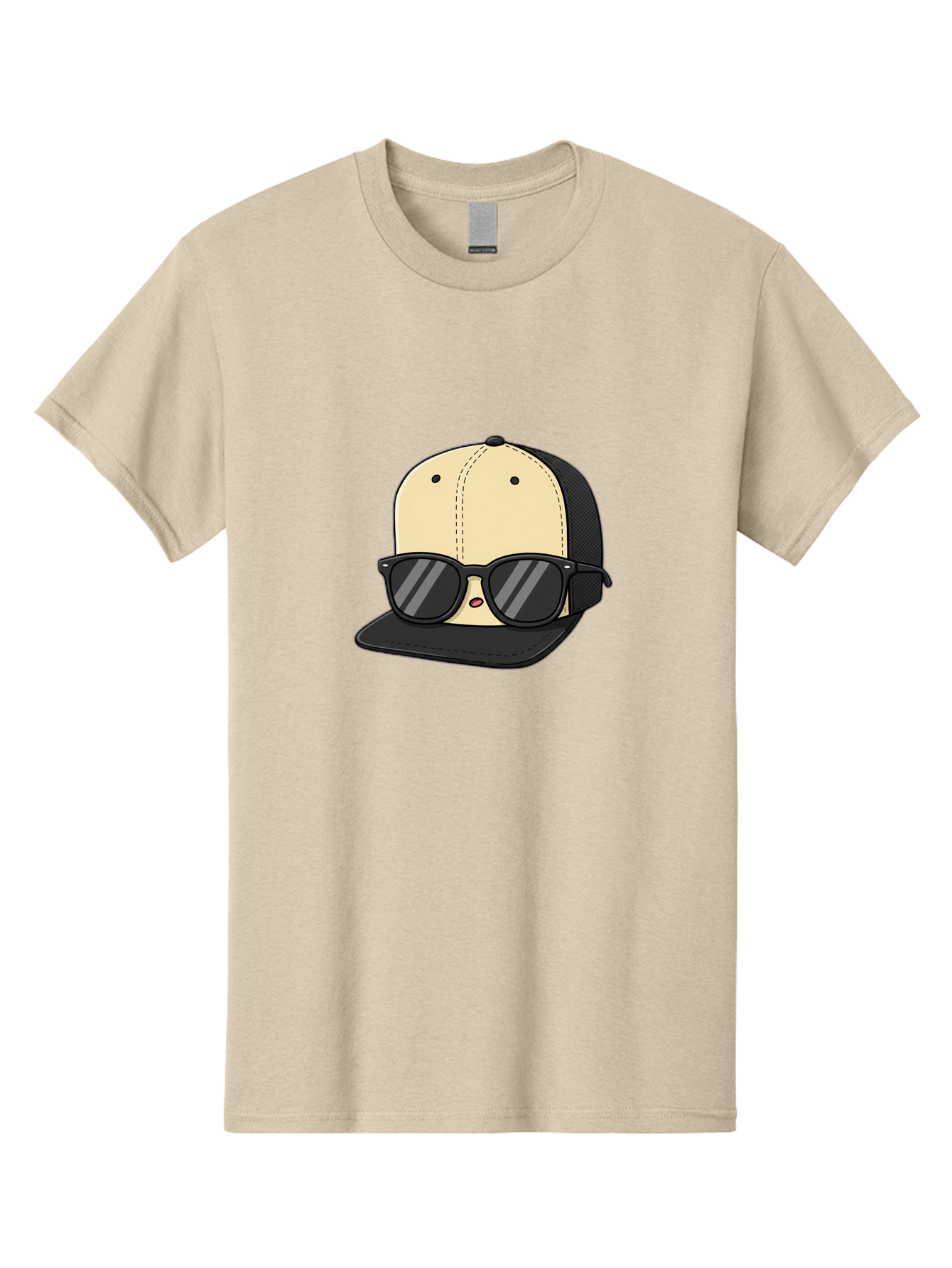 Baseball-Cap-1 Men'S Graphic Tee, 100% Cotton, Comfortable Casual Summer Wear, Machine Washable, Baseball Cap, Sunglasses, Cool Guy, Hipster Style, Trendy Accessories, Fashionable Hat, Cartoon Character, Black And Tan, Shades, Cool Vibes Bac615