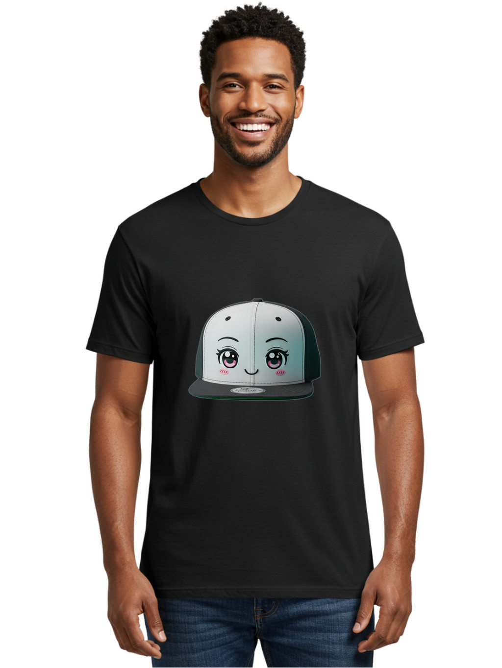 Baseball-Cap Men'S Graphic Tee, 100% Cotton, Comfortable Casual Summer Wear, Machine Washable, Cartoon Snapback Cap, Kawaii Fashion, Cute Hat Design, Playful Eyewear, Trendy Accessories, Streetwear Style, Anime Influence, Fashionable Headwear Bac618
