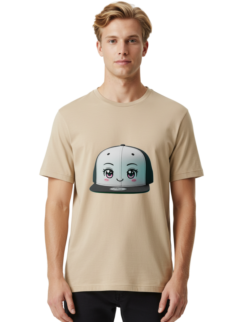 Baseball-Cap Men'S Graphic Tee, 100% Cotton, Comfortable Casual Summer Wear, Machine Washable, Cartoon Snapback Cap, Kawaii Fashion, Cute Hat Design, Playful Eyewear, Trendy Accessories, Streetwear Style, Anime Influence, Fashionable Headwear Bac618