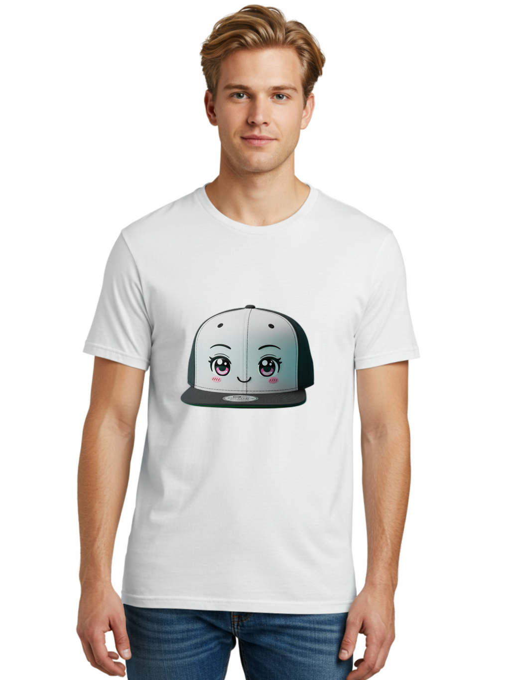 Baseball-Cap Men'S Graphic Tee, 100% Cotton, Comfortable Casual Summer Wear, Machine Washable, Cartoon Snapback Cap, Kawaii Fashion, Cute Hat Design, Playful Eyewear, Trendy Accessories, Streetwear Style, Anime Influence, Fashionable Headwear Bac618