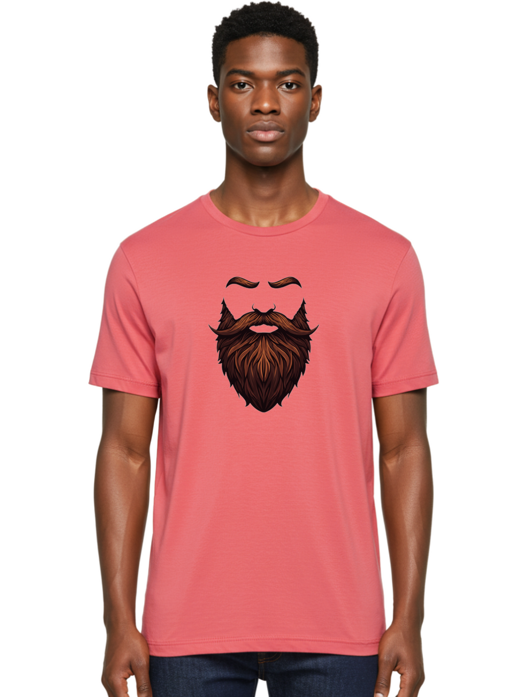 Beard-And-Mustache Men'S Graphic Tee, 100% Cotton, Comfortable Casual Summer Wear, Machine Washable, Luxurious Beard, Stylish Mustache, Hipster Grooming, Facial Hair, Brown Hair, Masculine Look, Trendy Style, Beard Care Bac620
