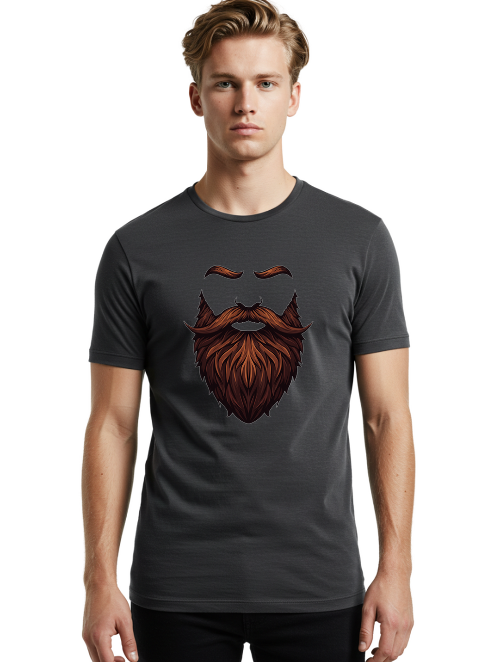 Beard-And-Mustache Men'S Graphic Tee, 100% Cotton, Comfortable Casual Summer Wear, Machine Washable, Luxurious Beard, Stylish Mustache, Hipster Grooming, Facial Hair, Brown Hair, Masculine Look, Trendy Style, Beard Care Bac620