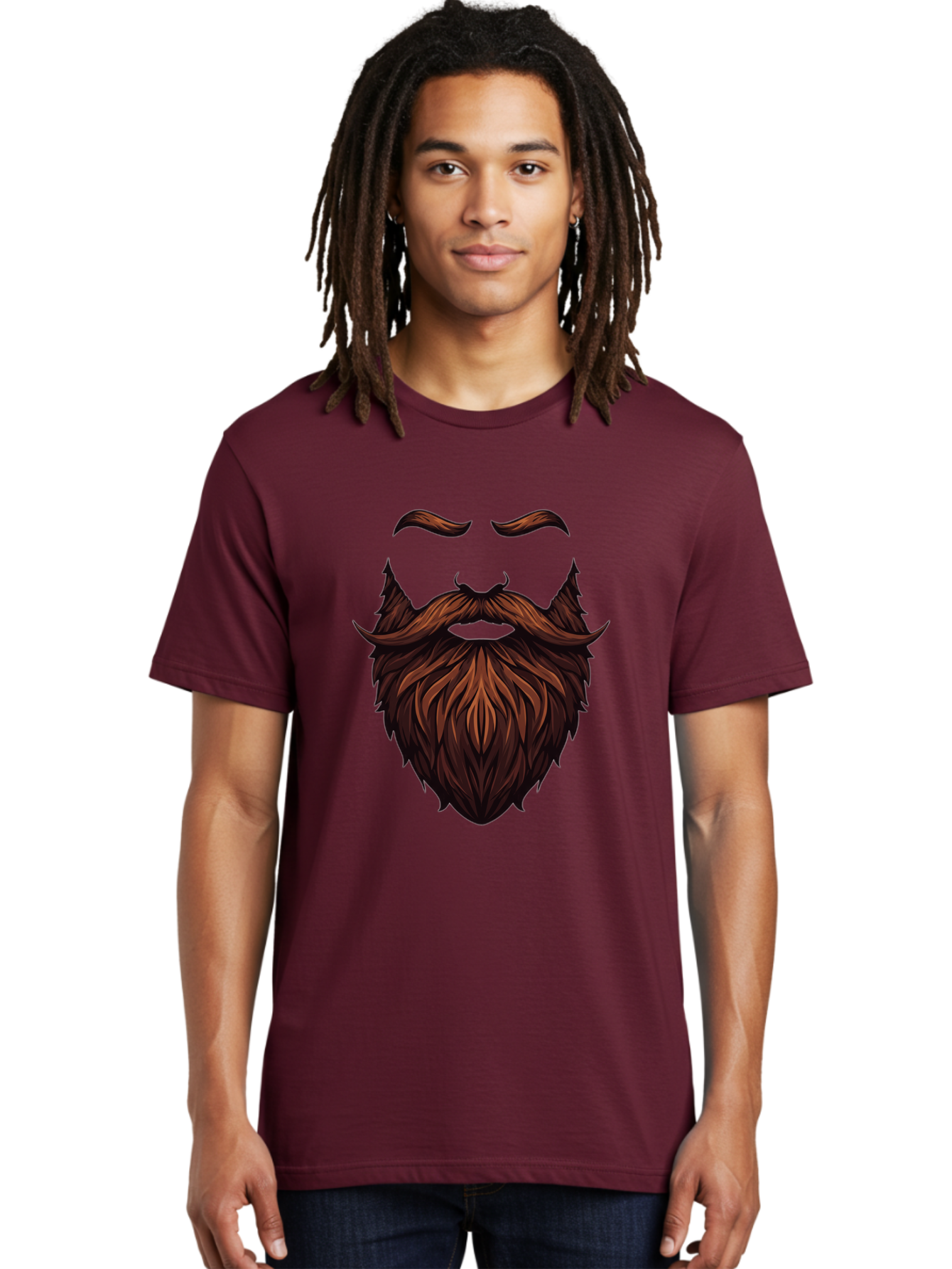 Beard-And-Mustache Men'S Graphic Tee, 100% Cotton, Comfortable Casual Summer Wear, Machine Washable, Luxurious Beard, Stylish Mustache, Hipster Grooming, Facial Hair, Brown Hair, Masculine Look, Trendy Style, Beard Care Bac620