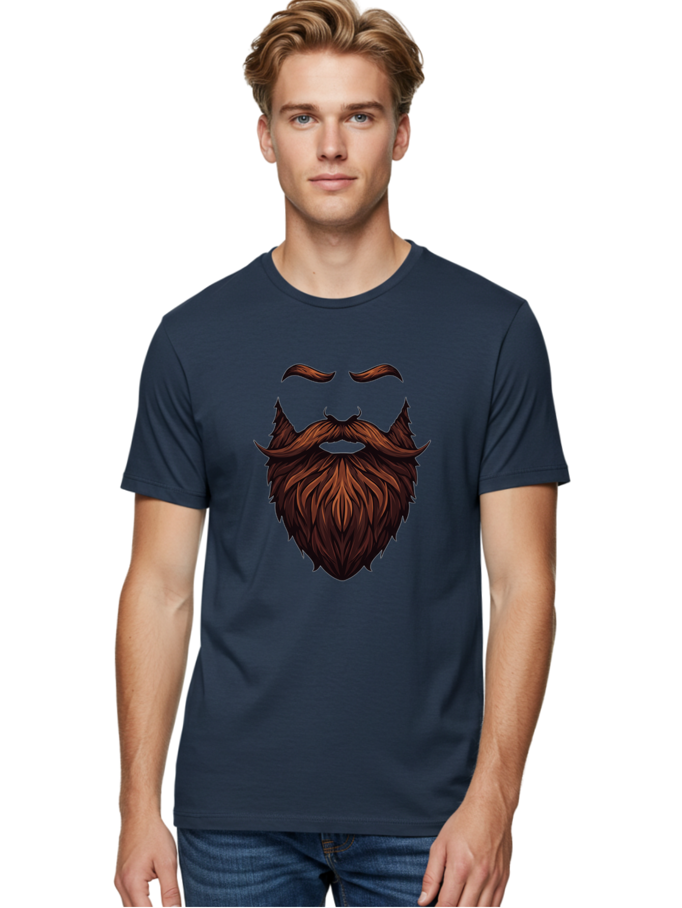Beard-And-Mustache Men'S Graphic Tee, 100% Cotton, Comfortable Casual Summer Wear, Machine Washable, Luxurious Beard, Stylish Mustache, Hipster Grooming, Facial Hair, Brown Hair, Masculine Look, Trendy Style, Beard Care Bac620