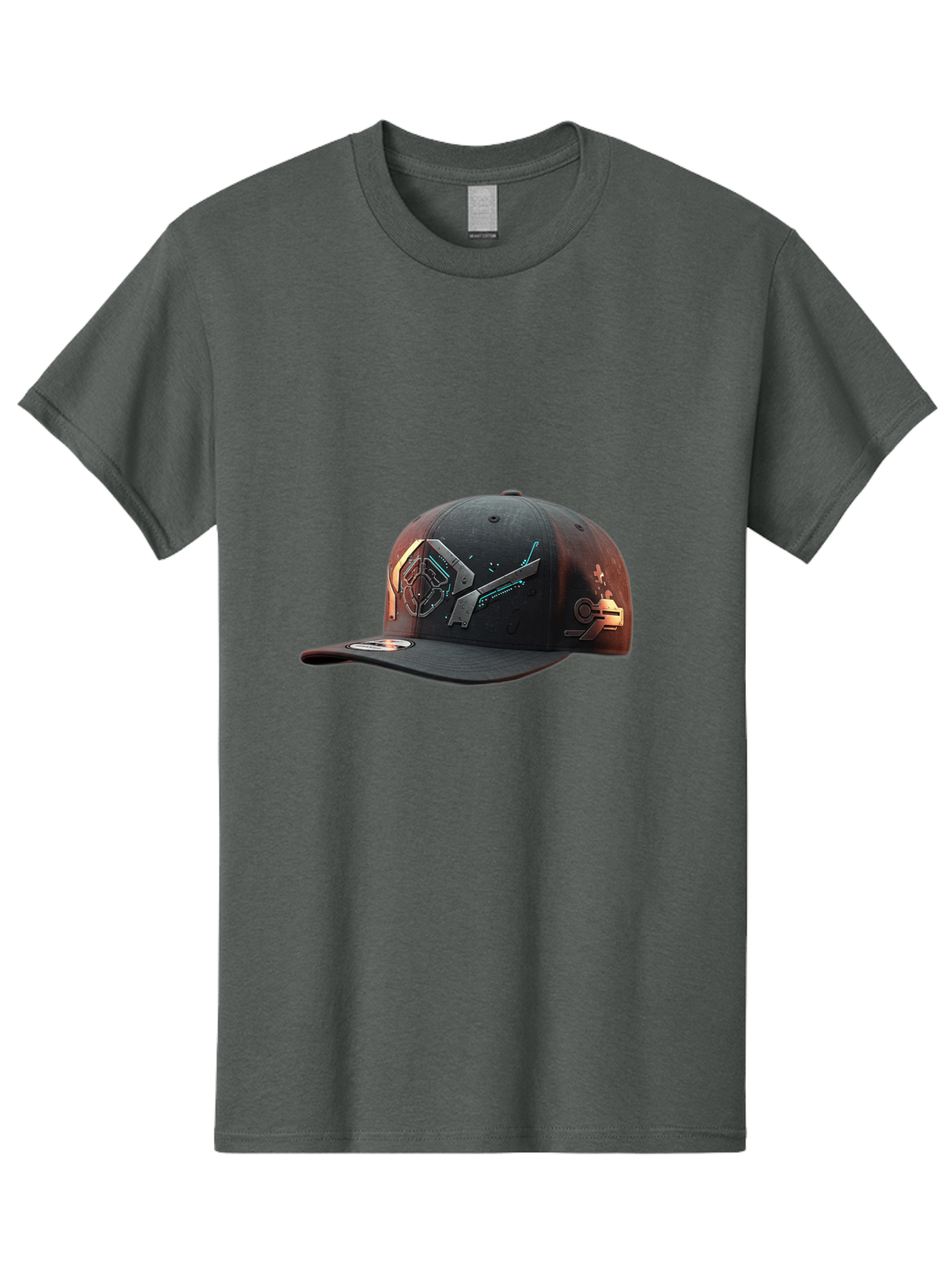 Black-Baseball-Cap Men'S Graphic Tee, 100% Cotton, Comfortable Casual Summer Wear, Machine Washable, Futuristic Baseball Cap, Cyberpunk Design, Neon Lights, High-Tech, Avant-Garde Fashion, Streetwear, Modern Accessories, Bold Graphics, Bac623