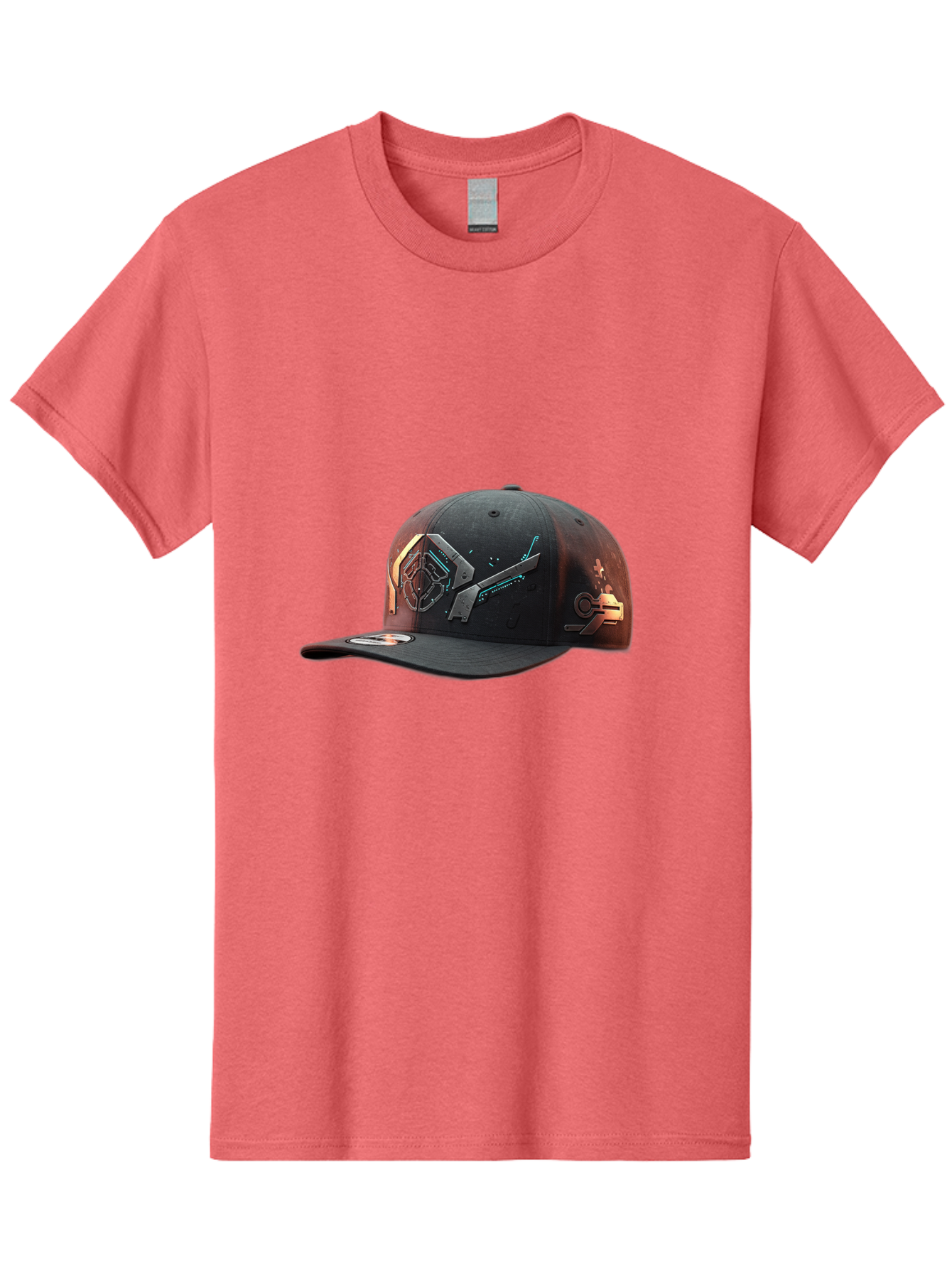 Black-Baseball-Cap Men'S Graphic Tee, 100% Cotton, Comfortable Casual Summer Wear, Machine Washable, Futuristic Baseball Cap, Cyberpunk Design, Neon Lights, High-Tech, Avant-Garde Fashion, Streetwear, Modern Accessories, Bold Graphics, Bac623