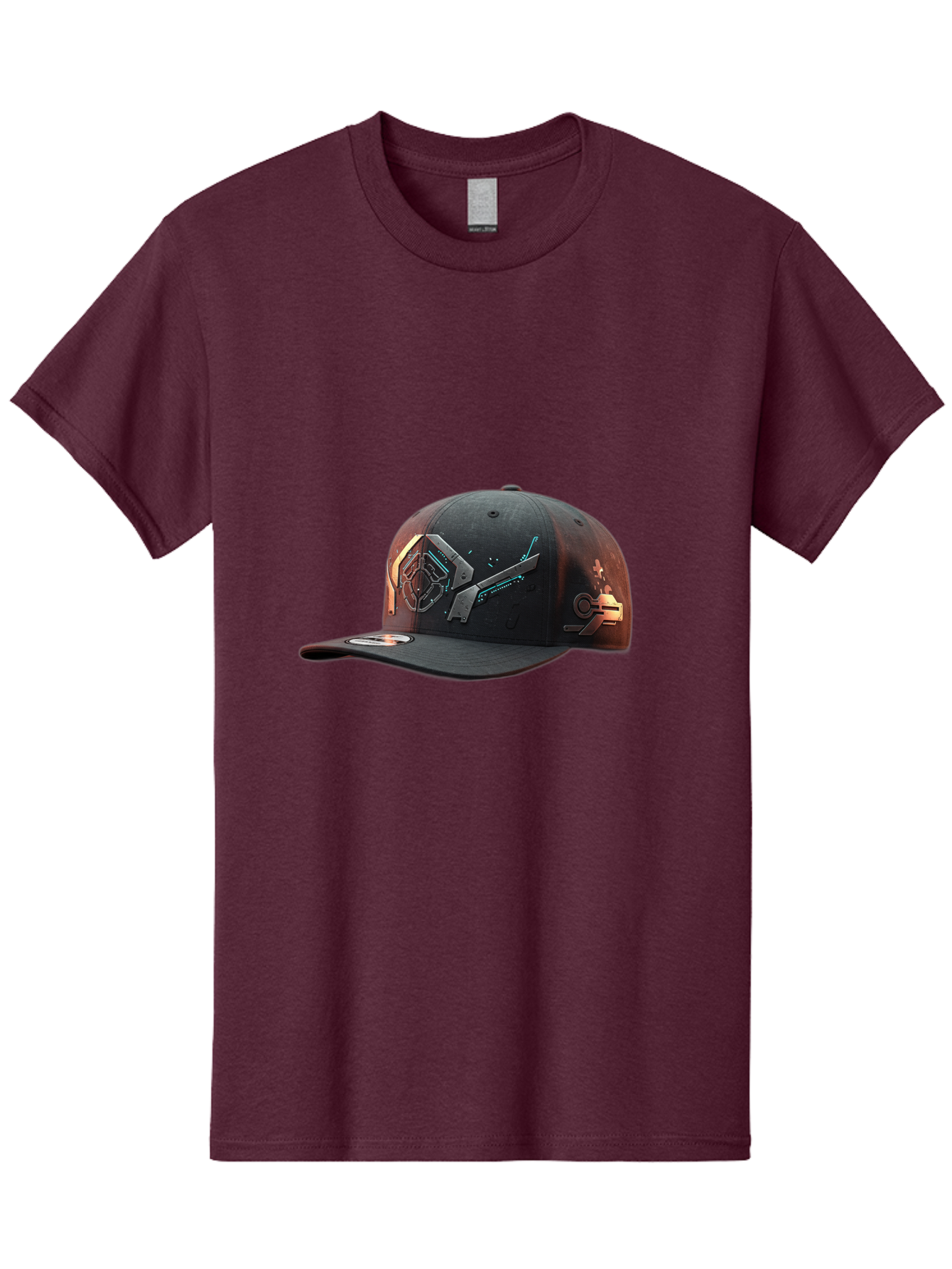 Black-Baseball-Cap Men'S Graphic Tee, 100% Cotton, Comfortable Casual Summer Wear, Machine Washable, Futuristic Baseball Cap, Cyberpunk Design, Neon Lights, High-Tech, Avant-Garde Fashion, Streetwear, Modern Accessories, Bold Graphics, Bac623