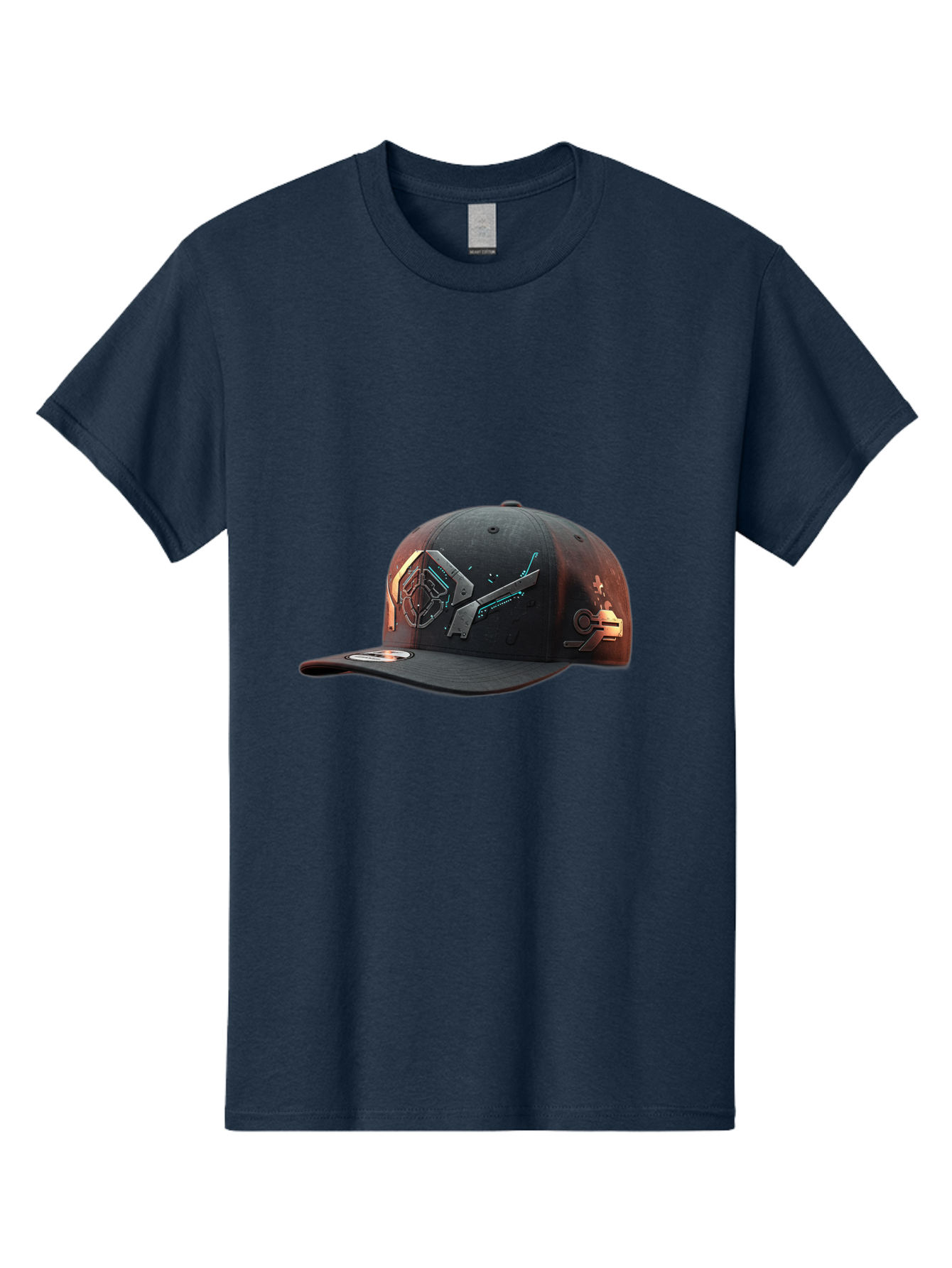 Black-Baseball-Cap Men'S Graphic Tee, 100% Cotton, Comfortable Casual Summer Wear, Machine Washable, Futuristic Baseball Cap, Cyberpunk Design, Neon Lights, High-Tech, Avant-Garde Fashion, Streetwear, Modern Accessories, Bold Graphics, Bac623
