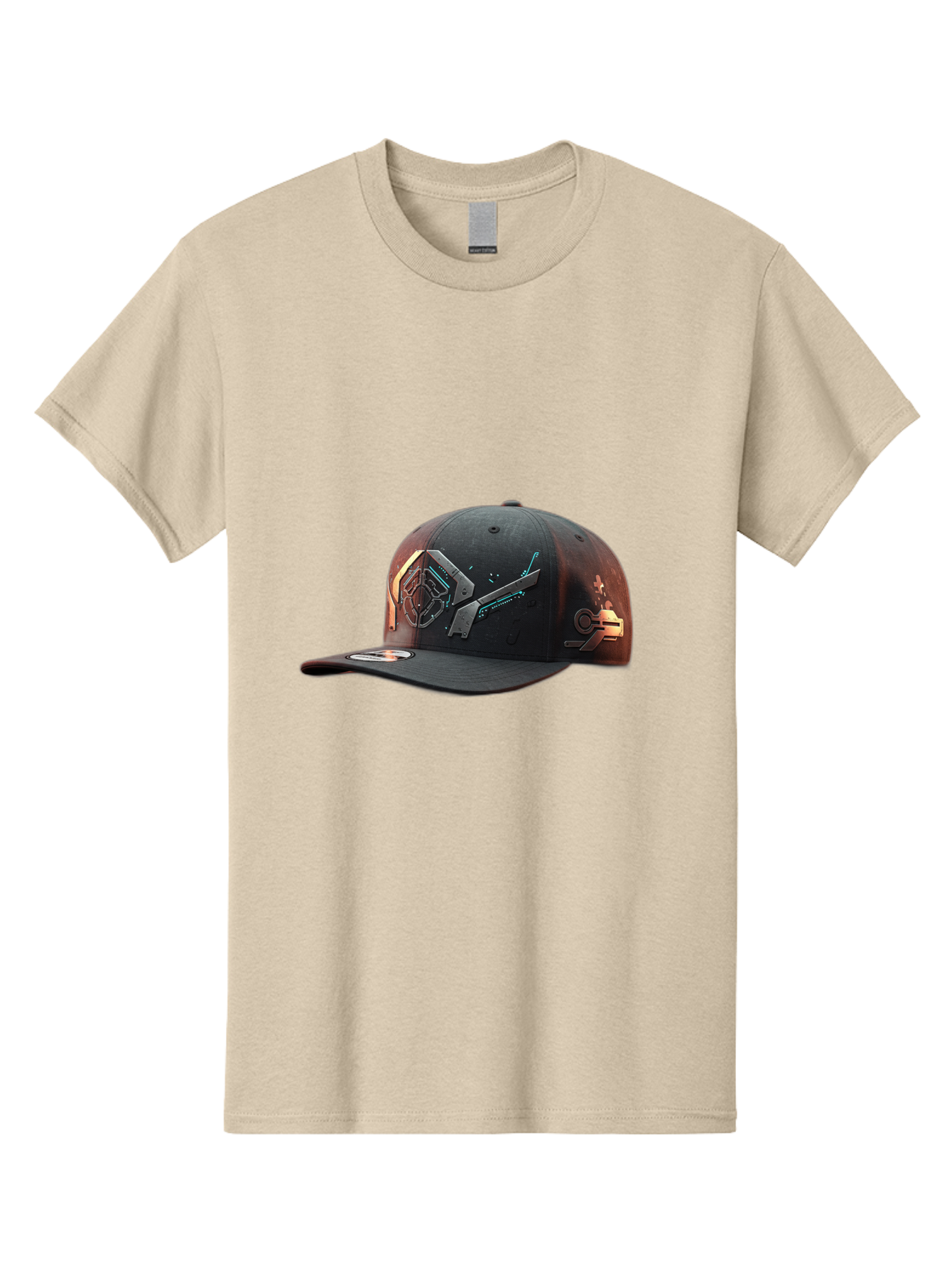 Black-Baseball-Cap Men'S Graphic Tee, 100% Cotton, Comfortable Casual Summer Wear, Machine Washable, Futuristic Baseball Cap, Cyberpunk Design, Neon Lights, High-Tech, Avant-Garde Fashion, Streetwear, Modern Accessories, Bold Graphics, Bac623
