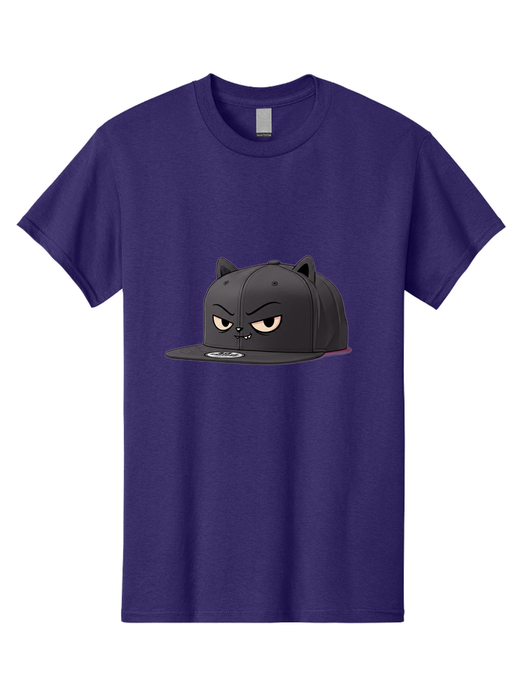 Black-Cat-Cap Men'S Graphic Tee, 100% Cotton, Comfortable Casual Summer Wear, Machine Washable, Black Baseball Cap, Cartoon Cat Face, Angry Expression, Feline Features, Black Hat, Grumpy Cat, Cat Ears, Trendy Accessory, Streetwear Fashion Bac624